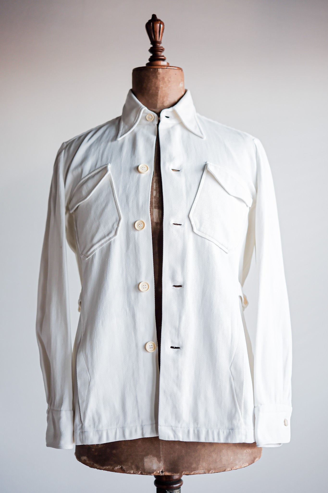 [~ 30's] French Vintage White Cotton Twill Colonial Jacket
