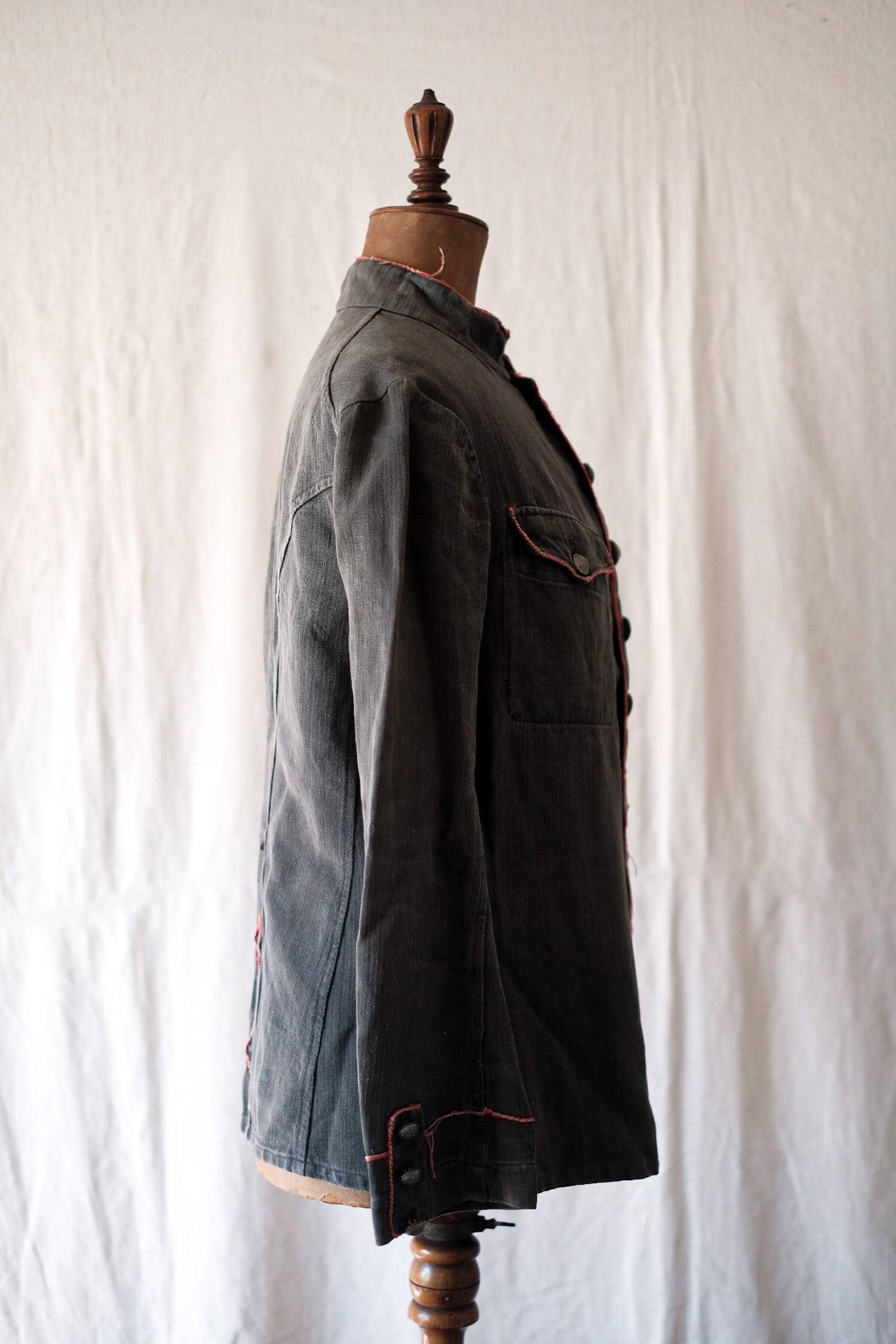 ［~10's］French Vintage Black Linen HBT Fireman Jacket