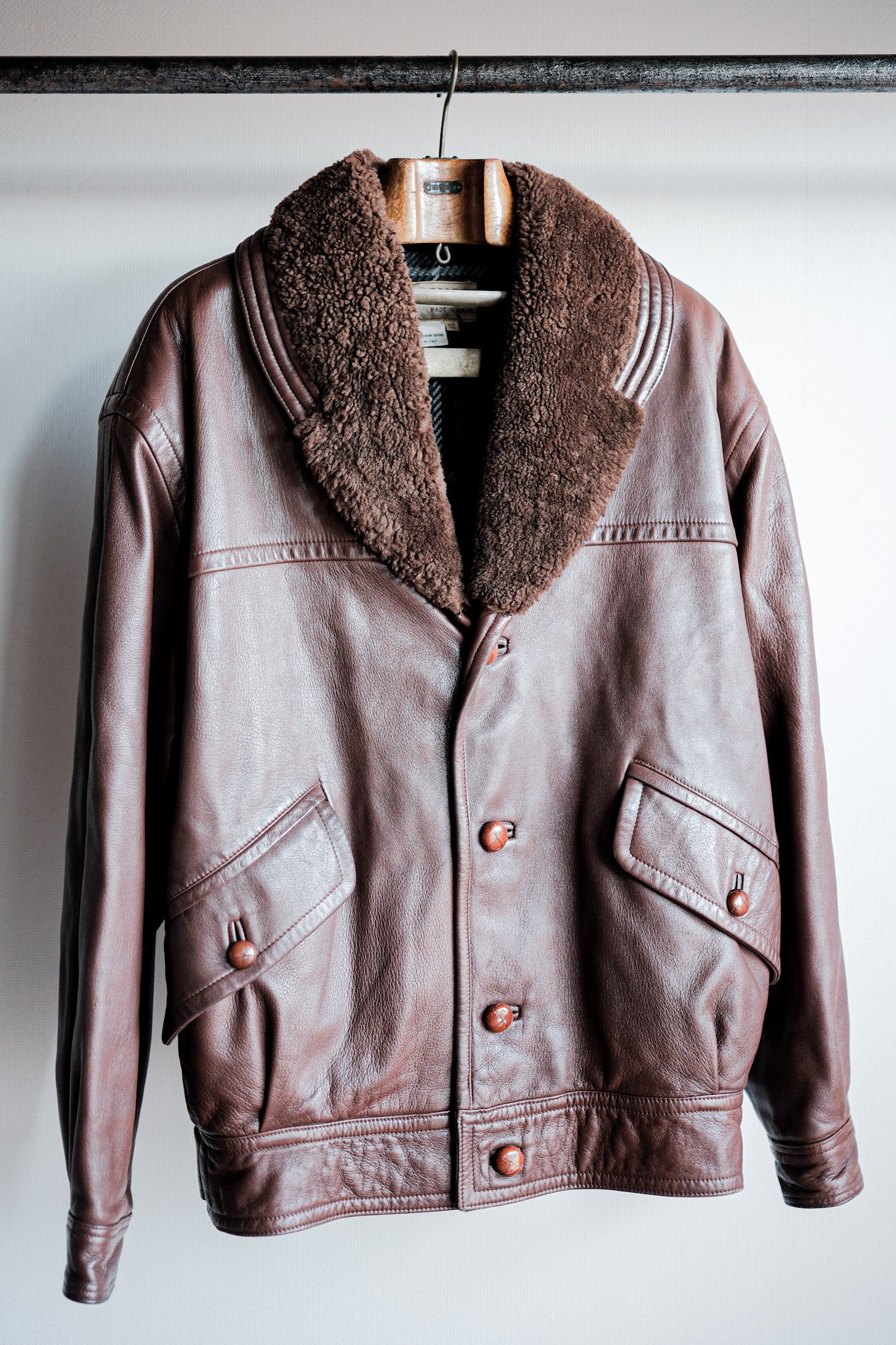 【~80's】Old Gucci Shawl Collar Leather Bomber Jacket Size.52