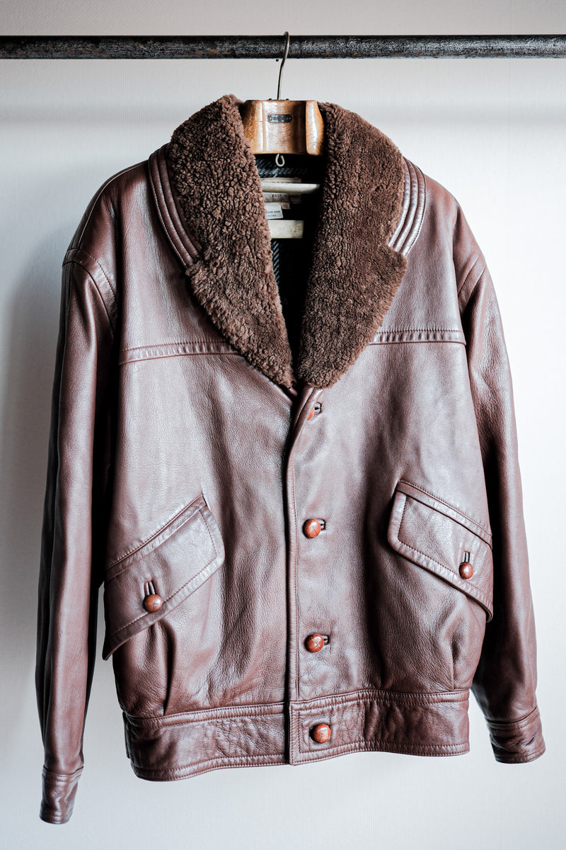 [~ 80's] Old Gucci Shawl Collar Leather Bomber Jacket Size.52