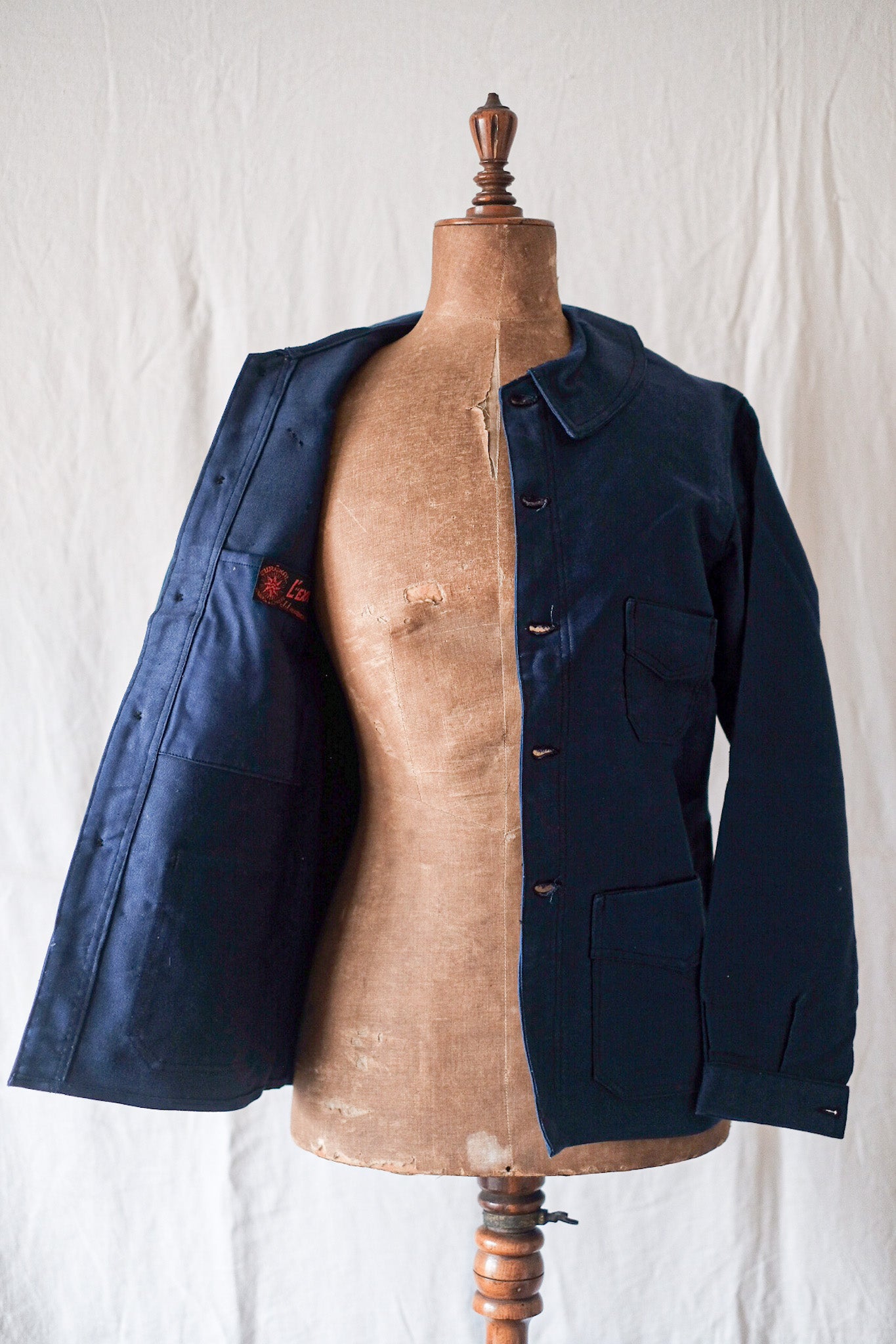 [~ 30 '] 프랑스 빈티지 블루 몰스킨 작업 재킷 "데드 스톡"
