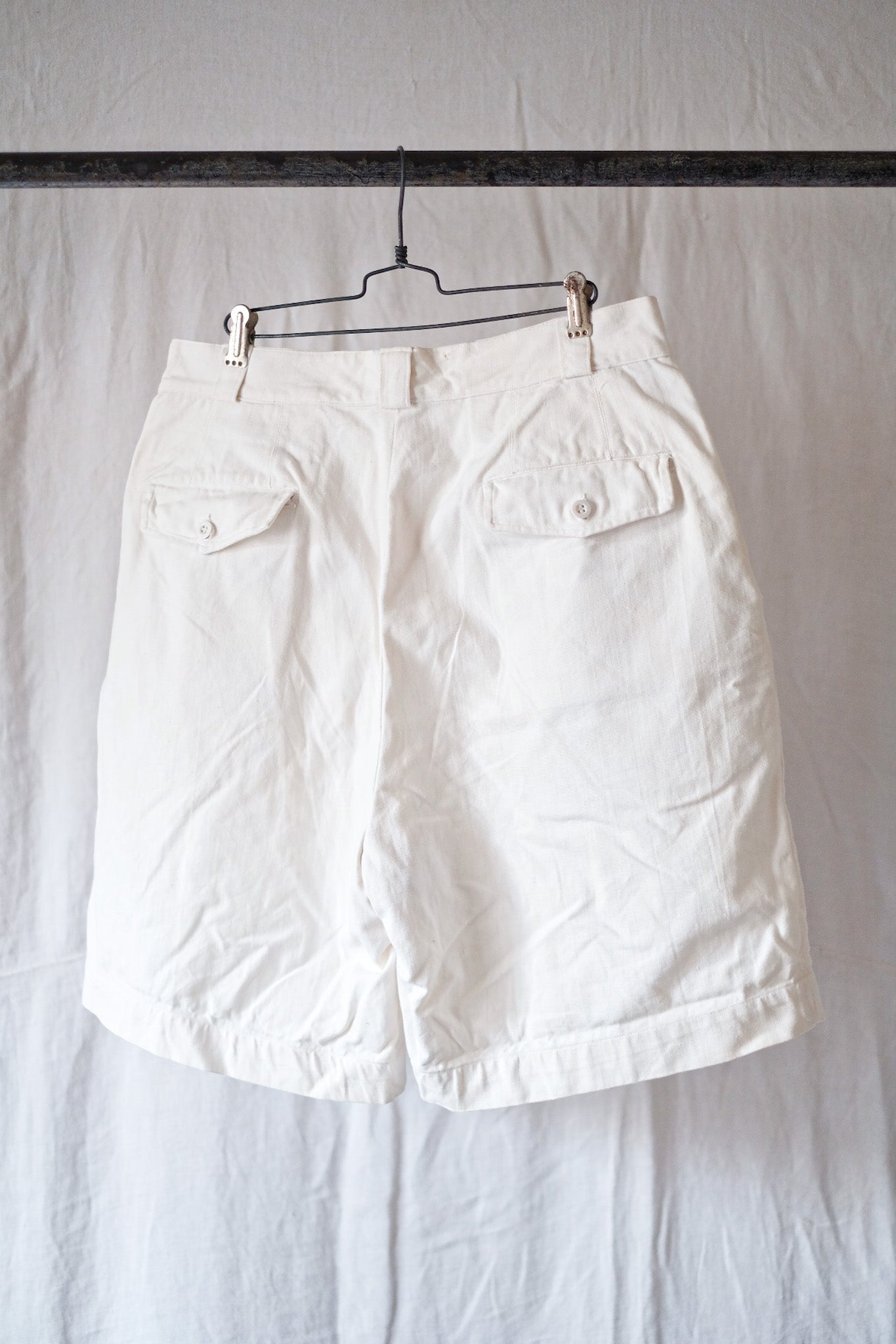 【~50's】French Navy White Cotton Linen Shorts