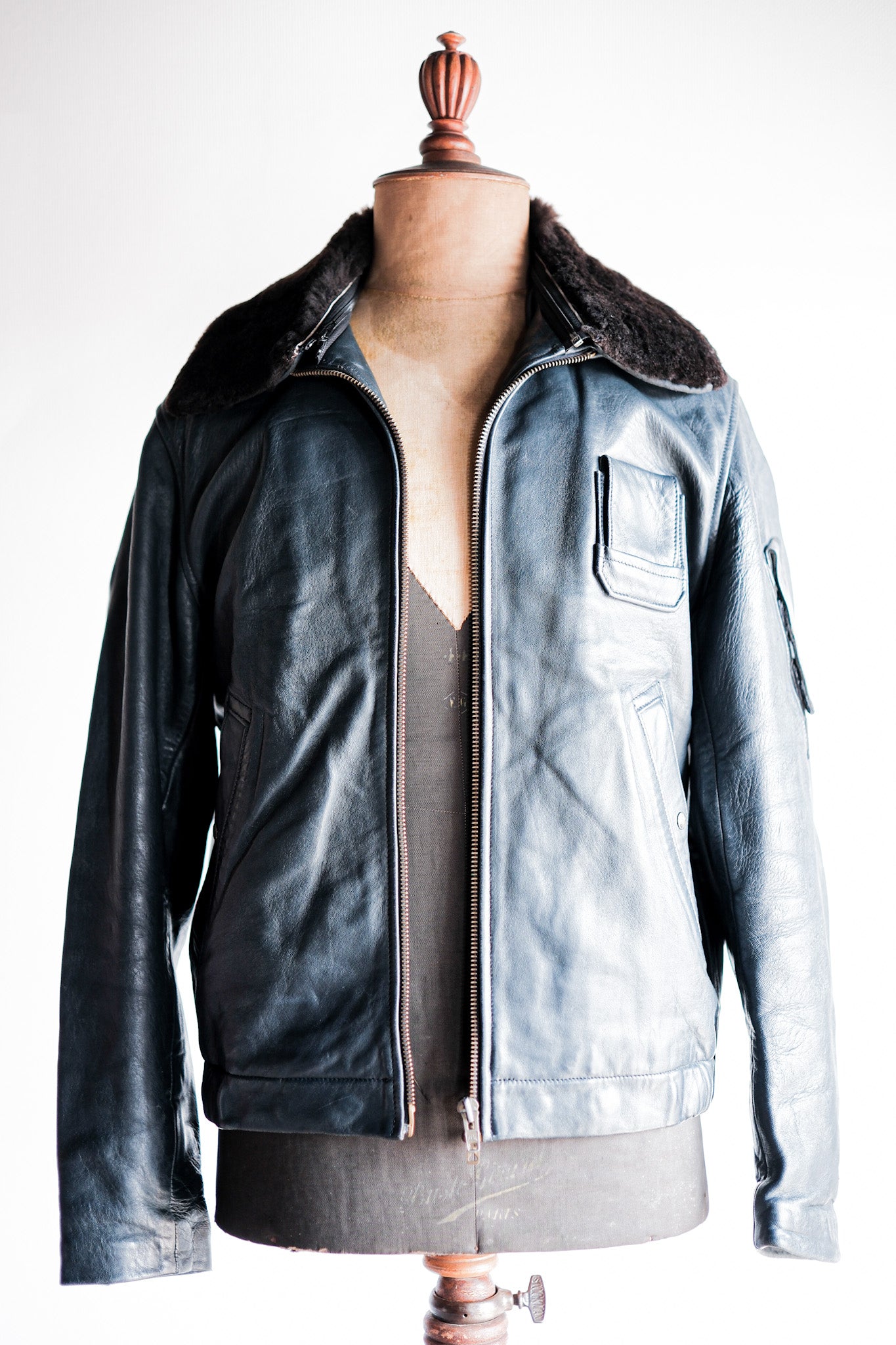 【~70's】French Air Force Pilot Leather Jacket Size.44