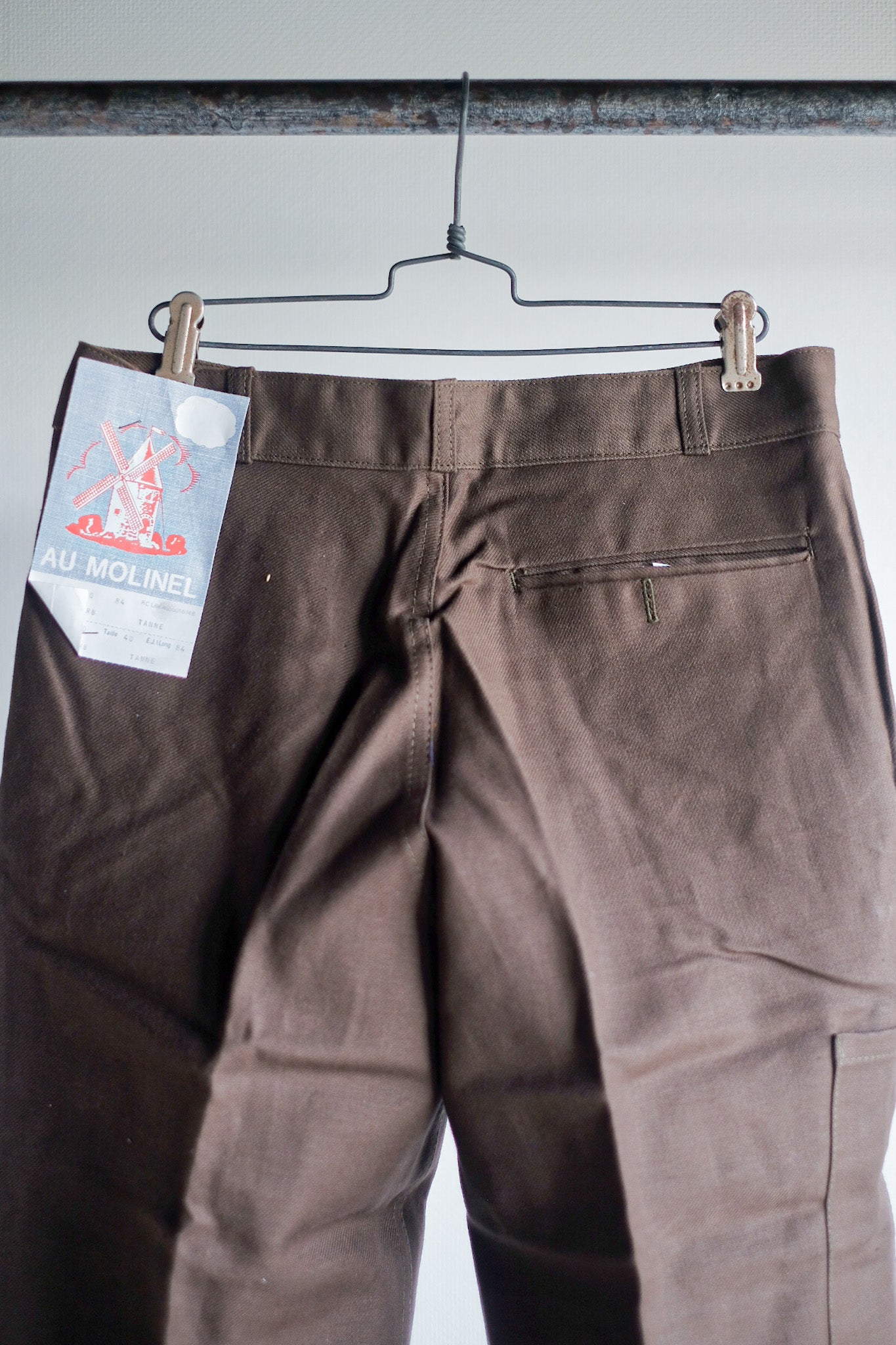 [~ 50's] French Vintage Brown Cotton Twill Twill Work Pant "Aumolinel" "Dead Stock"