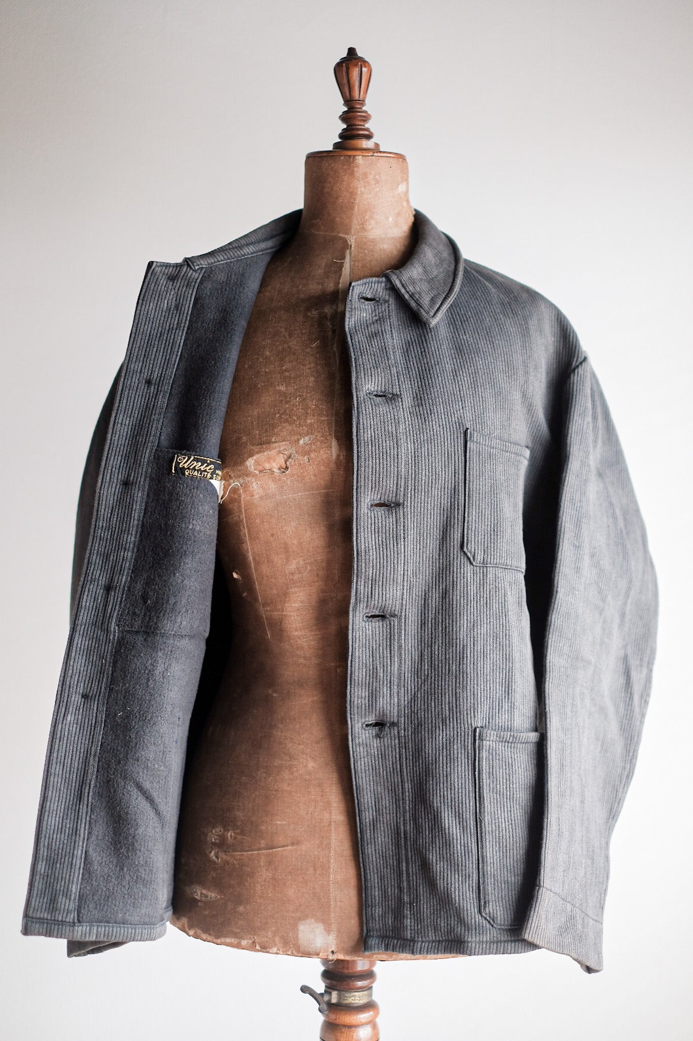 [~ 50's] Veste de travail de piqué en coton gris vintage français