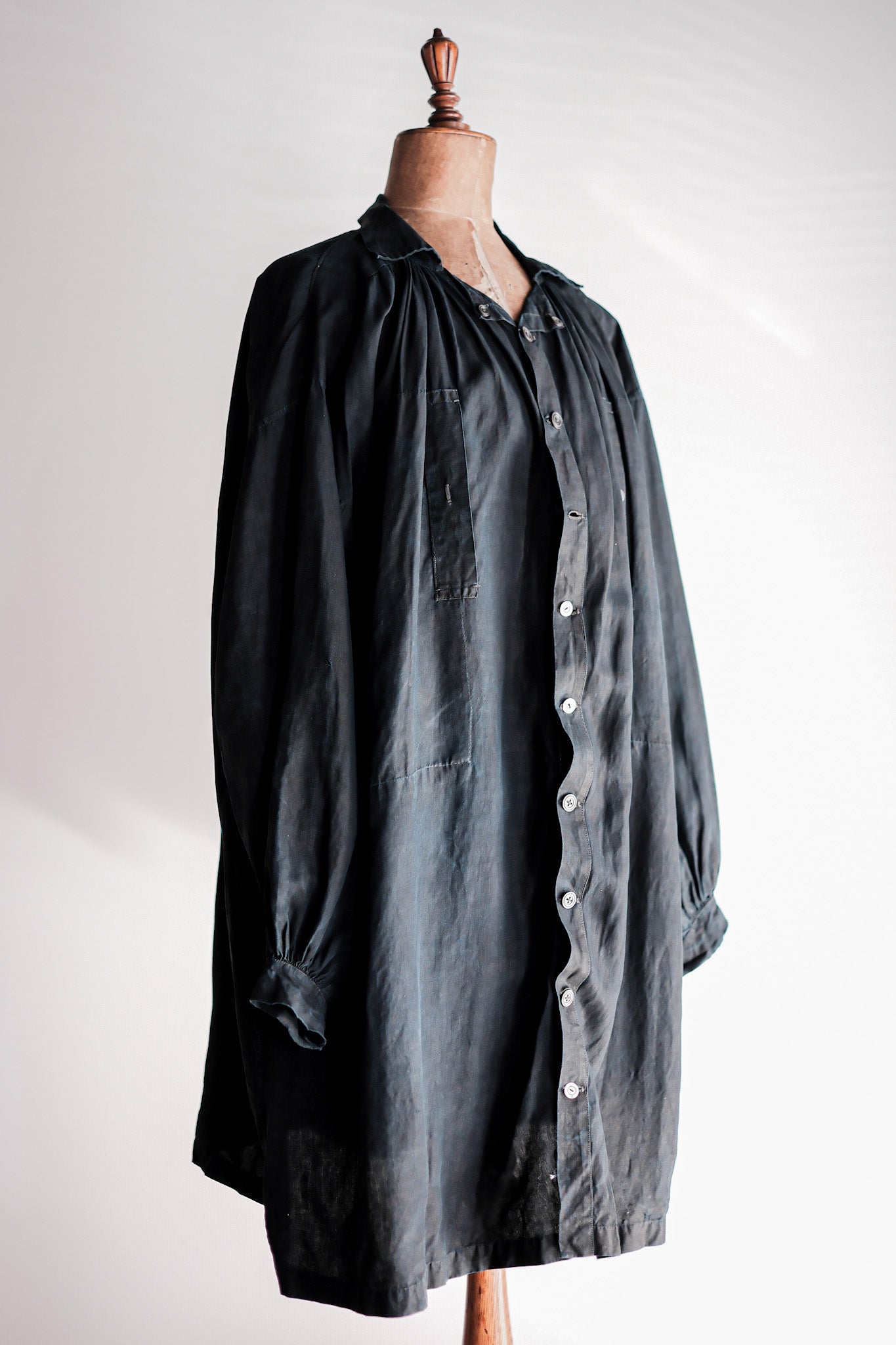 ［Early 20th C］French Antique Indigo Linen Smock Open Type "Biaude"