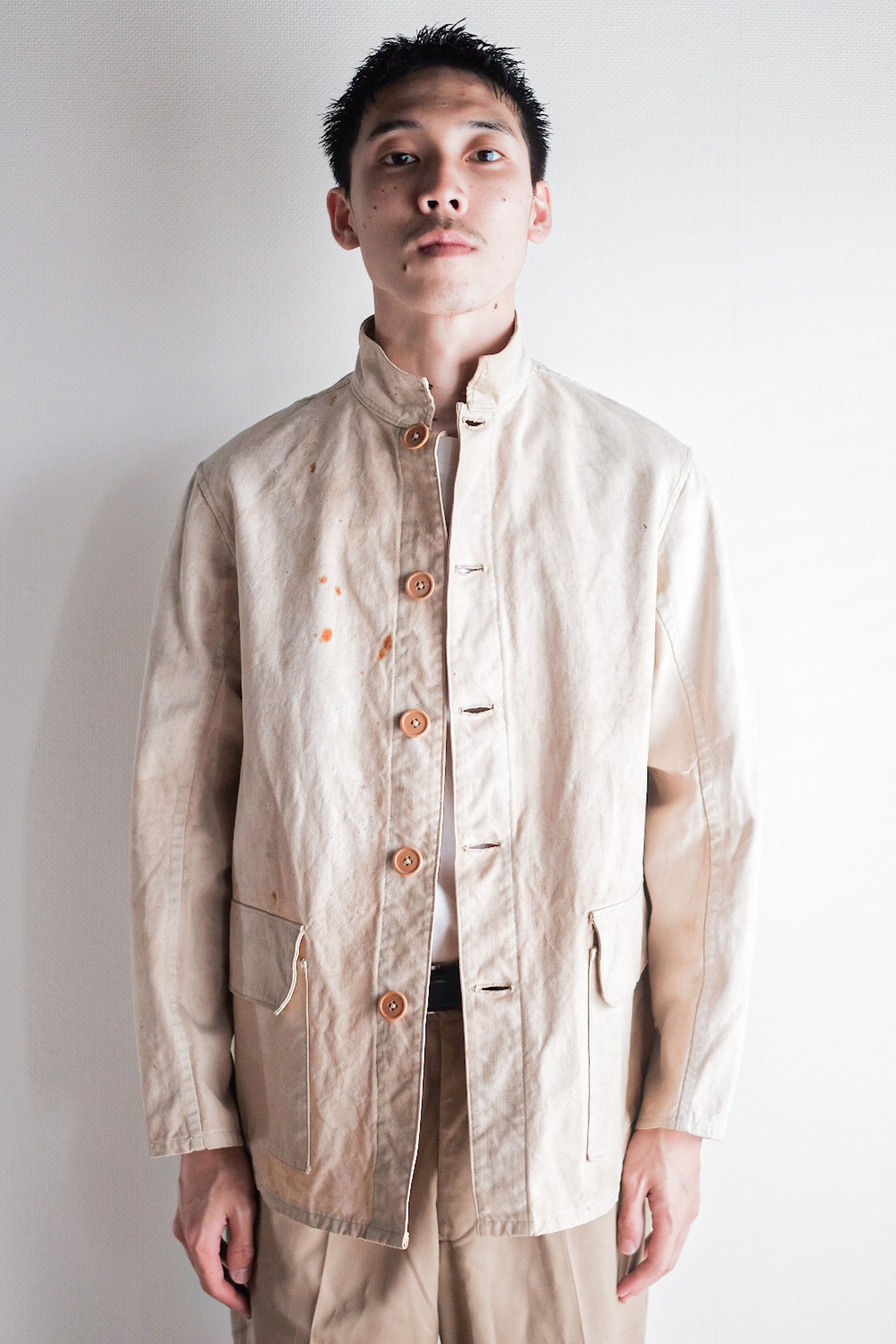 ［~30's］French Vintage Stand Collar Linen Jacket
