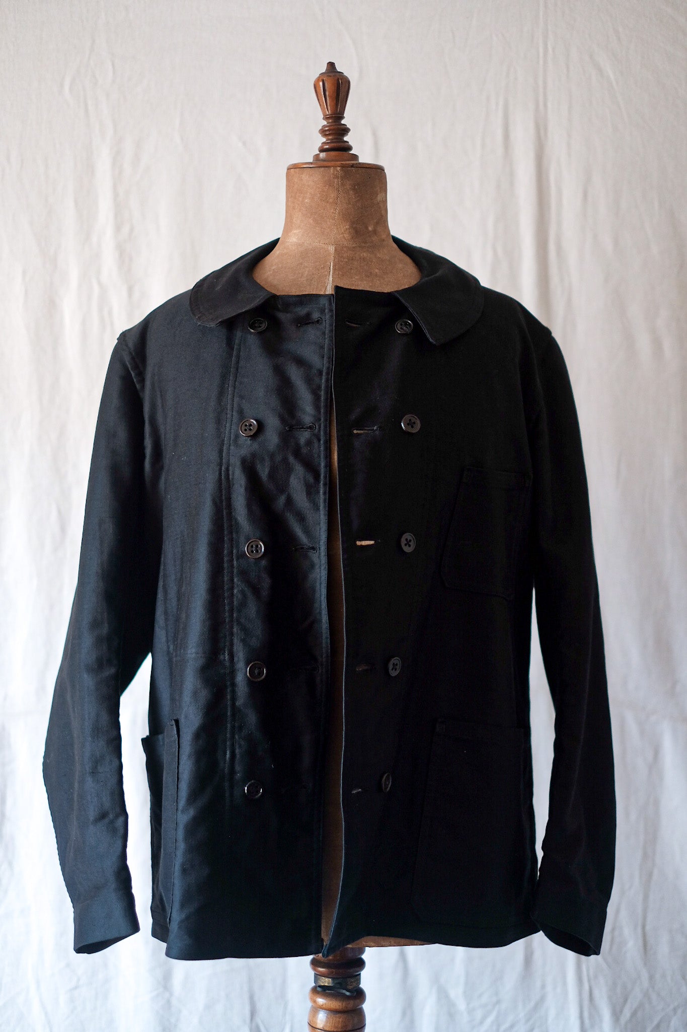 [〜30年代]法國復古雙胸黑色摩爾金工作夾克