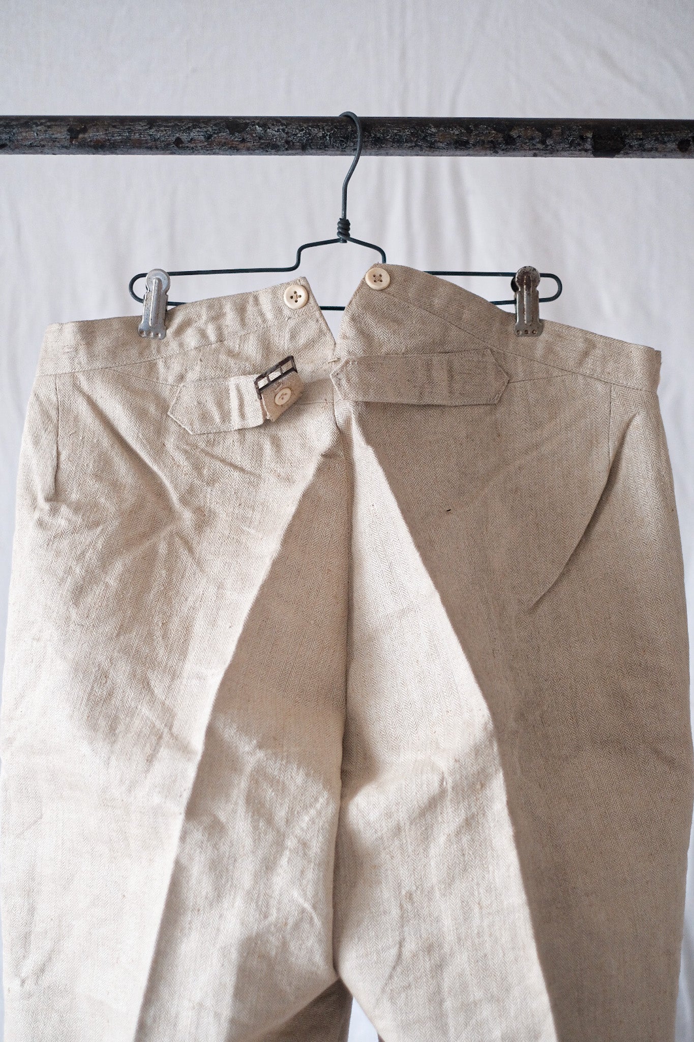 [〜20年代]法國復古HBT亞麻工程褲子“死股”