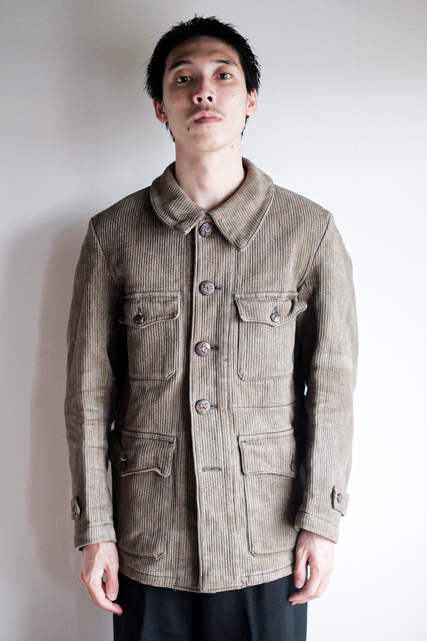 ［~40's］French Vintage Brown Salt & Pepper Cotton Pique Hunting Jacket