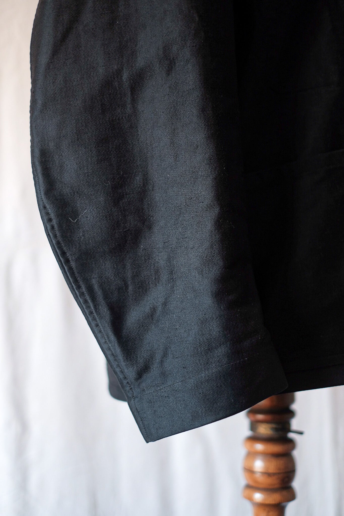 [~ 30's] French Vintage Double Breasted Black Moleskin Work Jacket