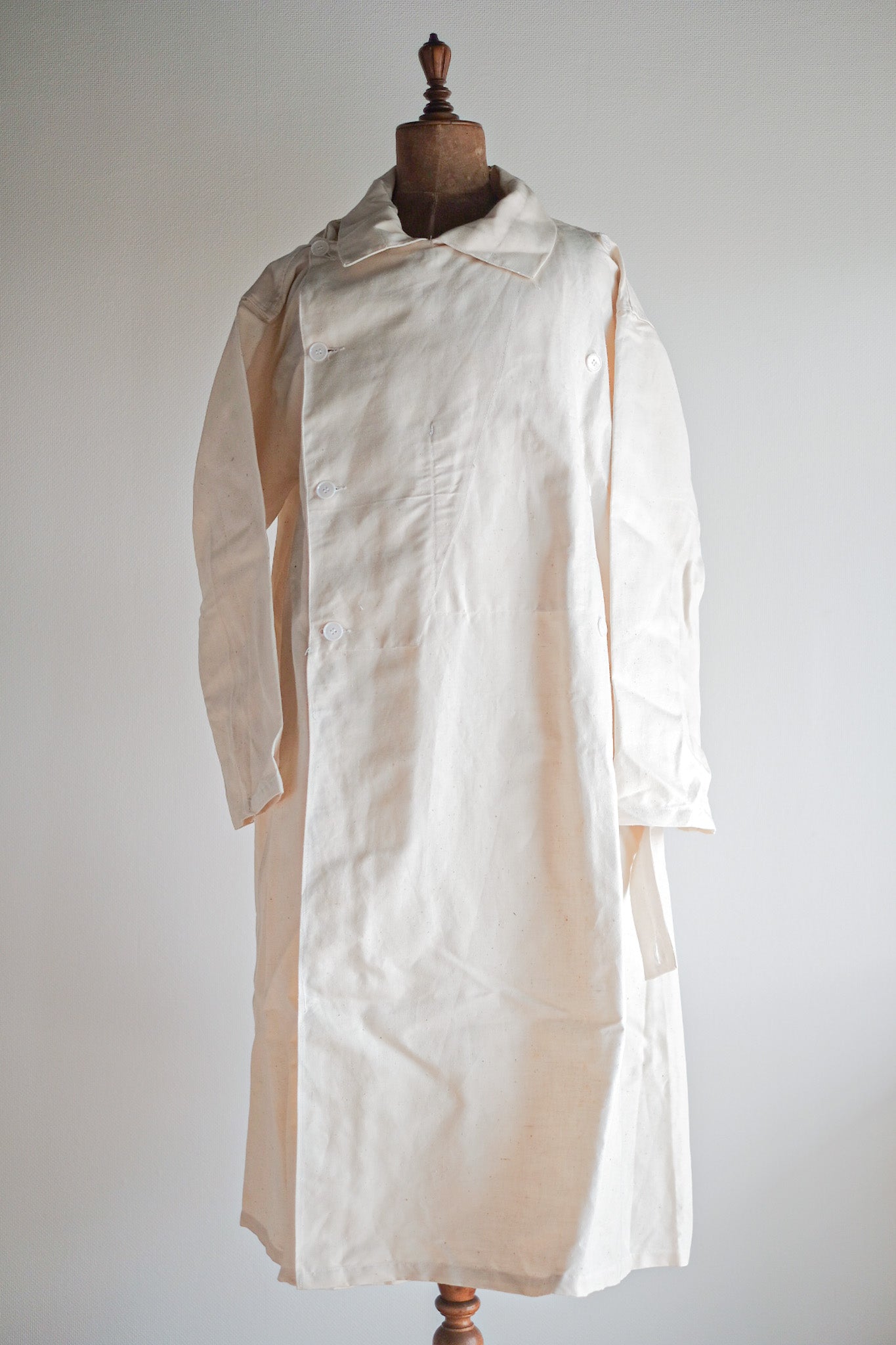 ［~50's］French Army Double Breasted Linen Coat Hospital Military "Dead Stock"