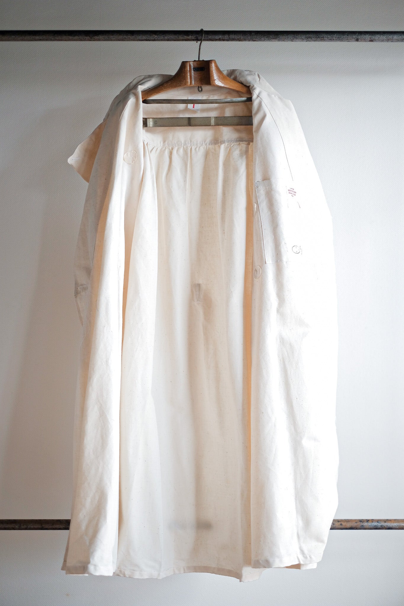 ［~50's］French Army Double Breasted Linen Coat Hospital Military "Dead Stock"