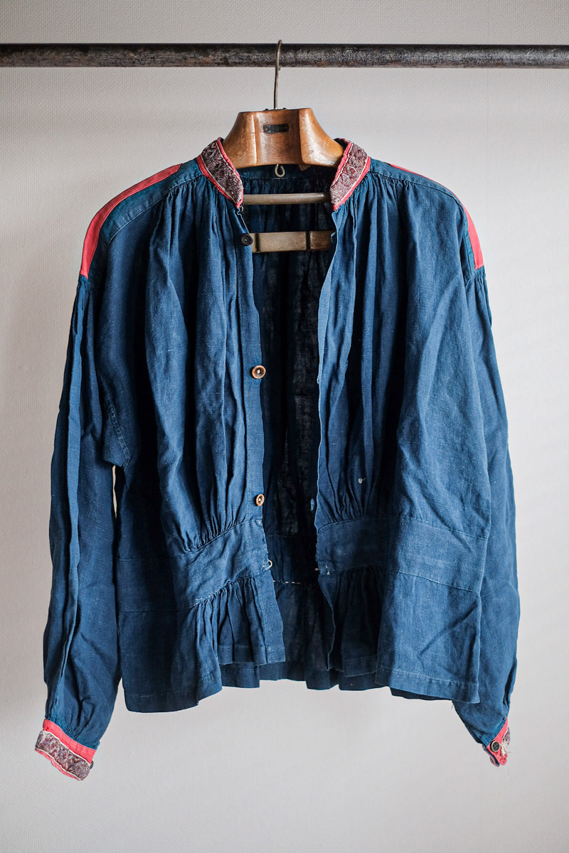 Late 19th C] French Antique Indigo Linen Fireman Bourgeron Jacket