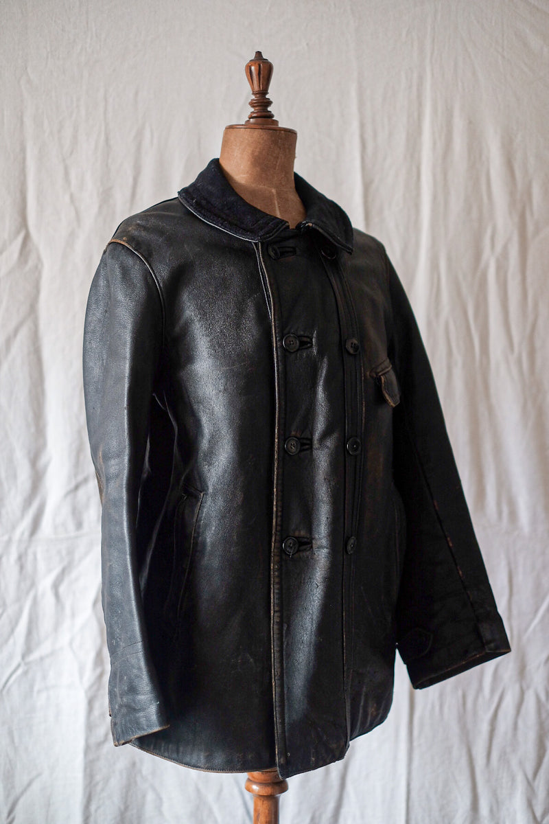 [~ 40's] แจ็คเก็ตหนัง le Corbusier French Vintage Jacket "Collar Wool"
