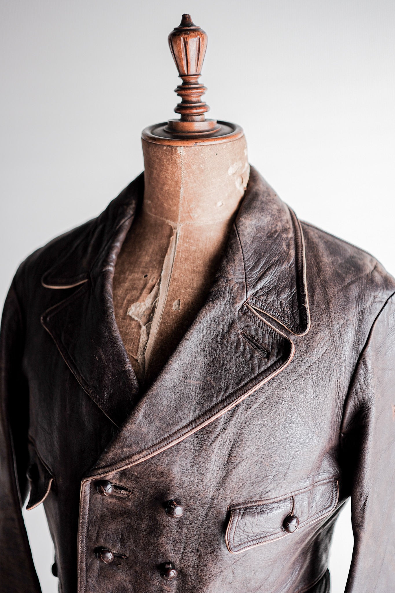 40's] German Vintage Double Breasted Motorcycle Leather Jacket