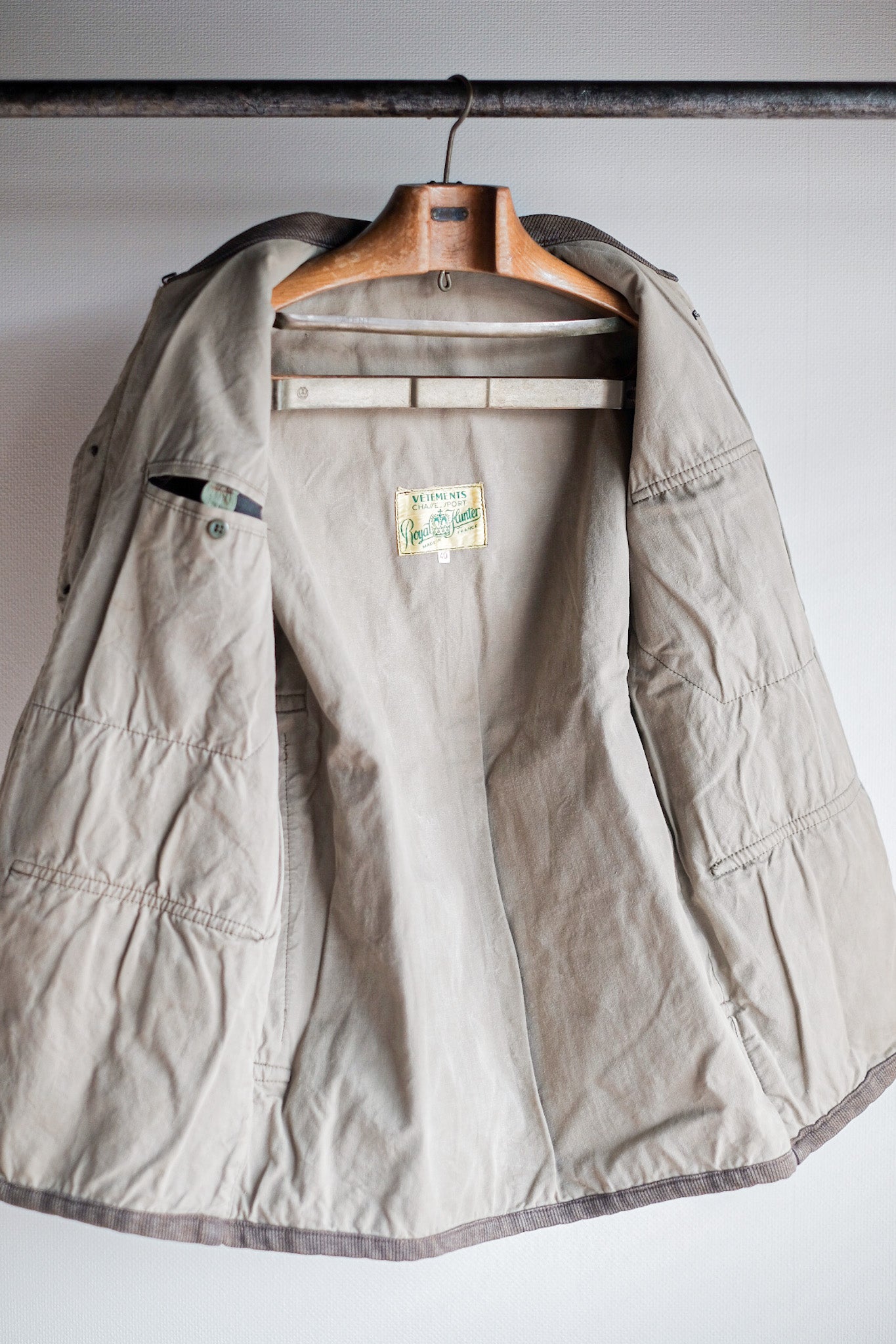 ［~60's］French Vintage Brown Salt & Pepper Cotton Pique Hunting Jacket