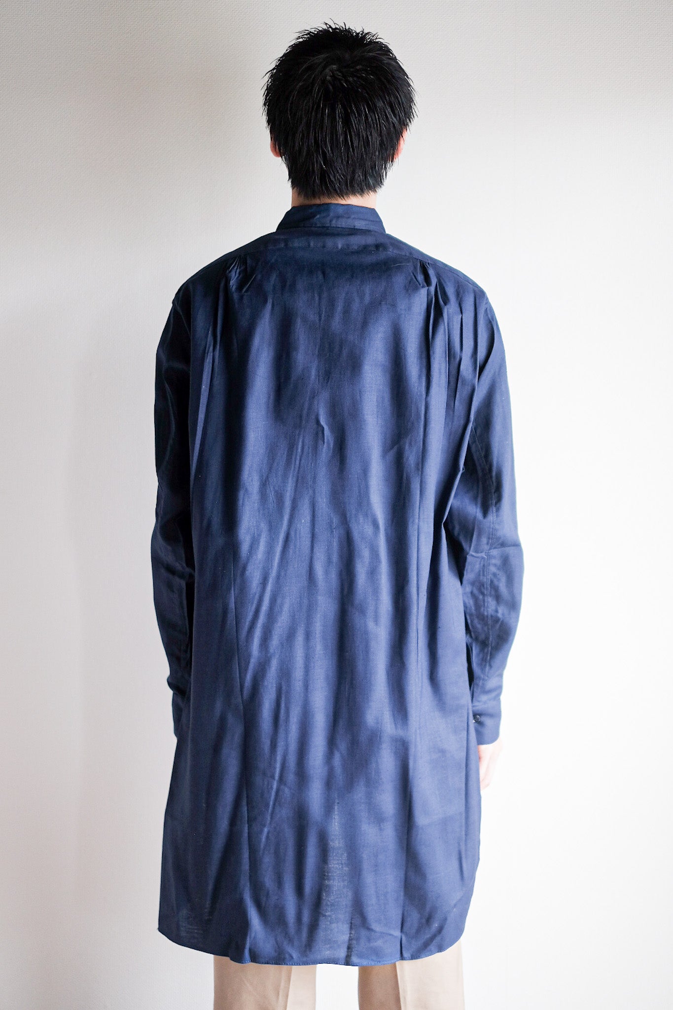 ［~40's］French Vintage Indigo Linen Grandpa Shirt "Dead Stock"