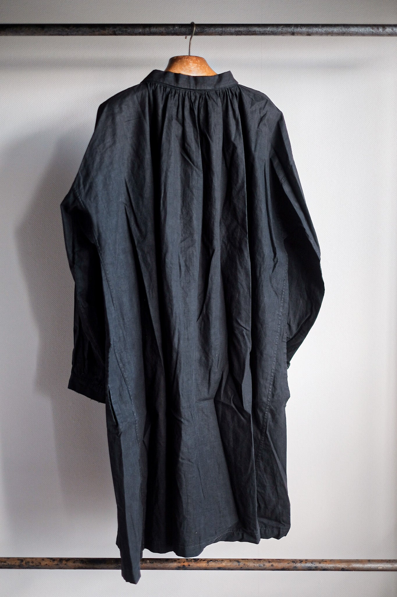 ［Early 20th C］French Antique Black Linen Smock "Biaude"
