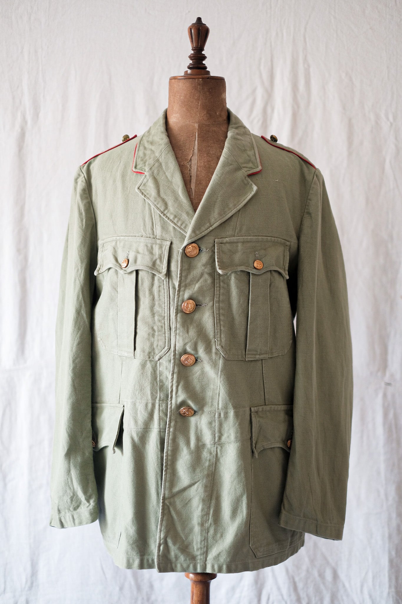 【~40's】French Vintage PTT Green Moleskin Lapel Work Jacket