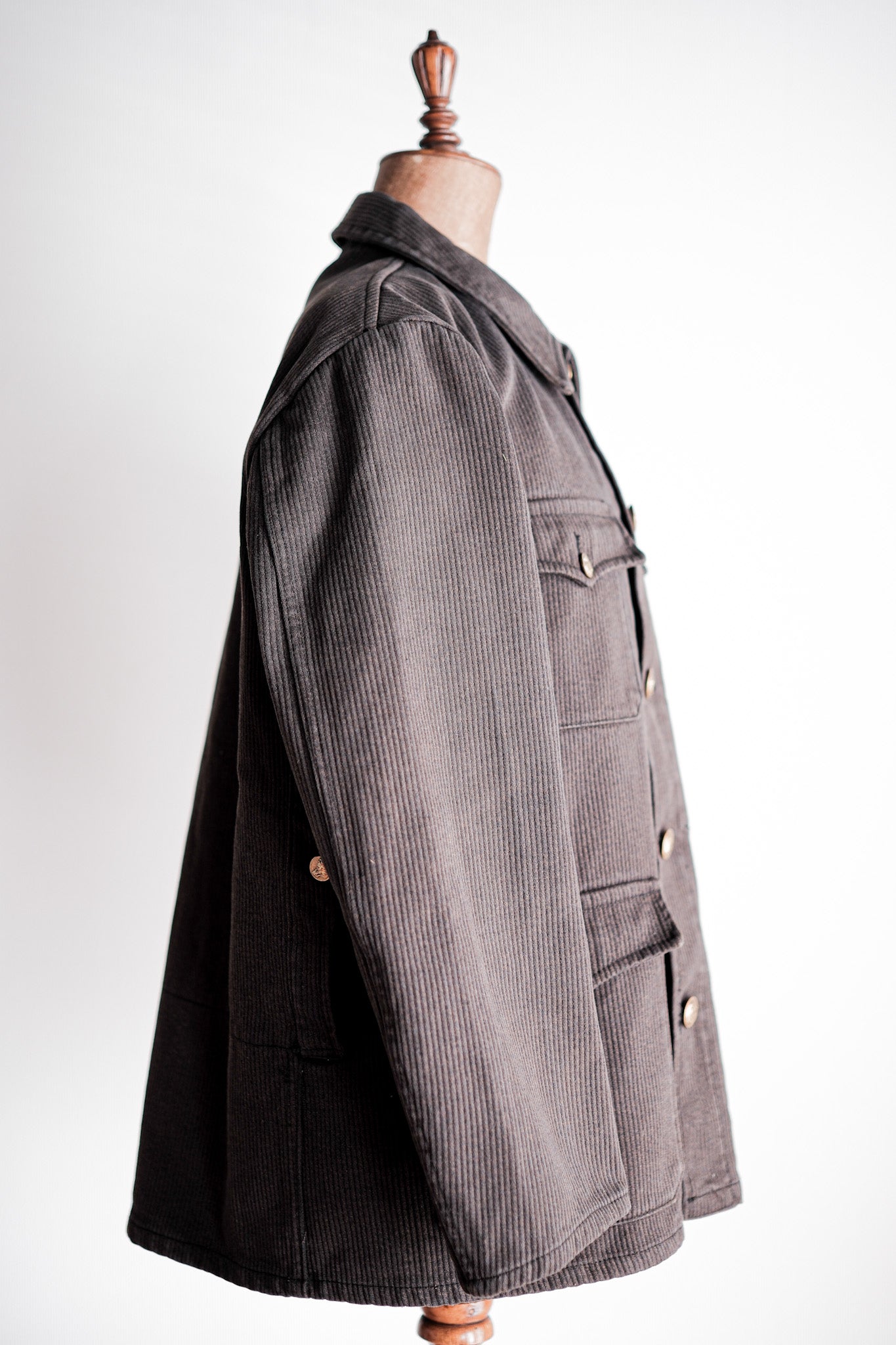 [~ 50 년대] 프랑스 빈티지 브라운 면화 피크 사냥 재킷