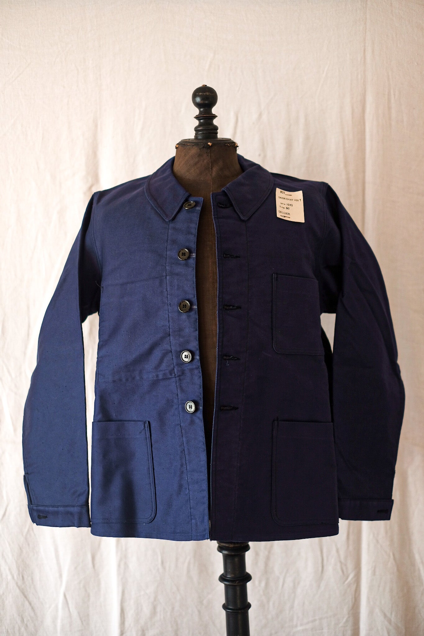 [~ 40's] French Vintage Blue Moleskin Work Jacket "Dead Stock"