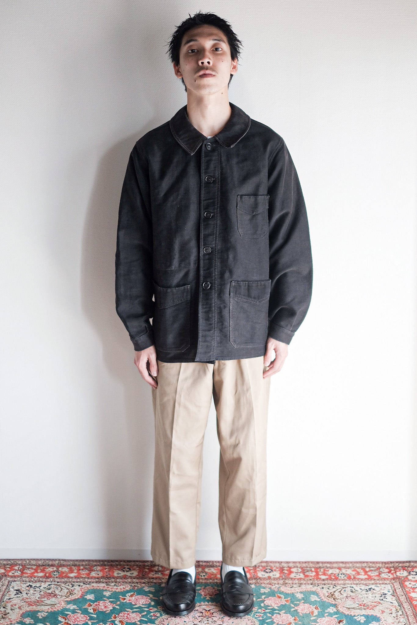 [~ 40's] French Vintage Black Moleskin Work Jacket "Le Mont St. Michel"