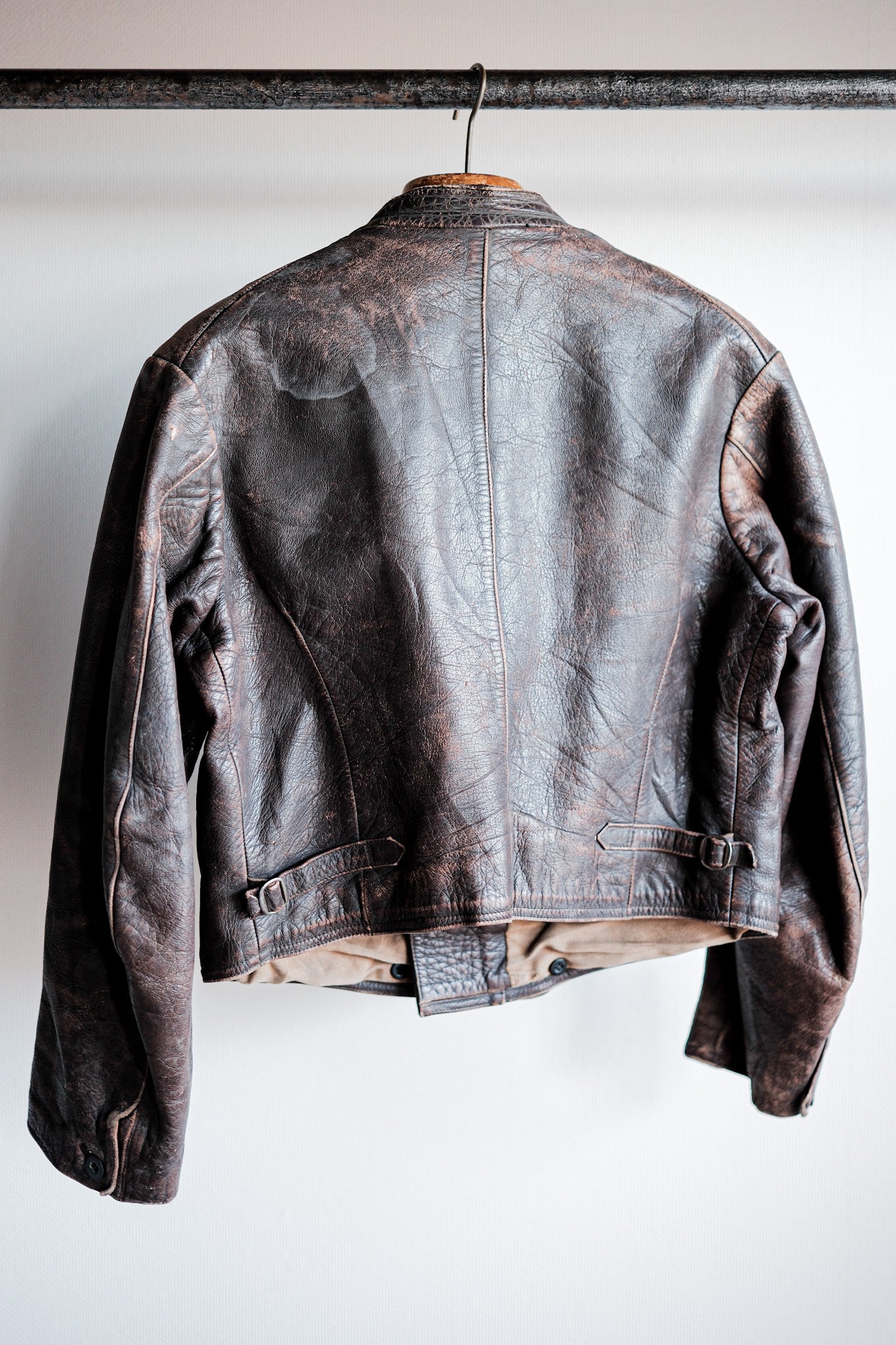 30's】German Vintage Double Breasted Motorcycle Leather Jacket