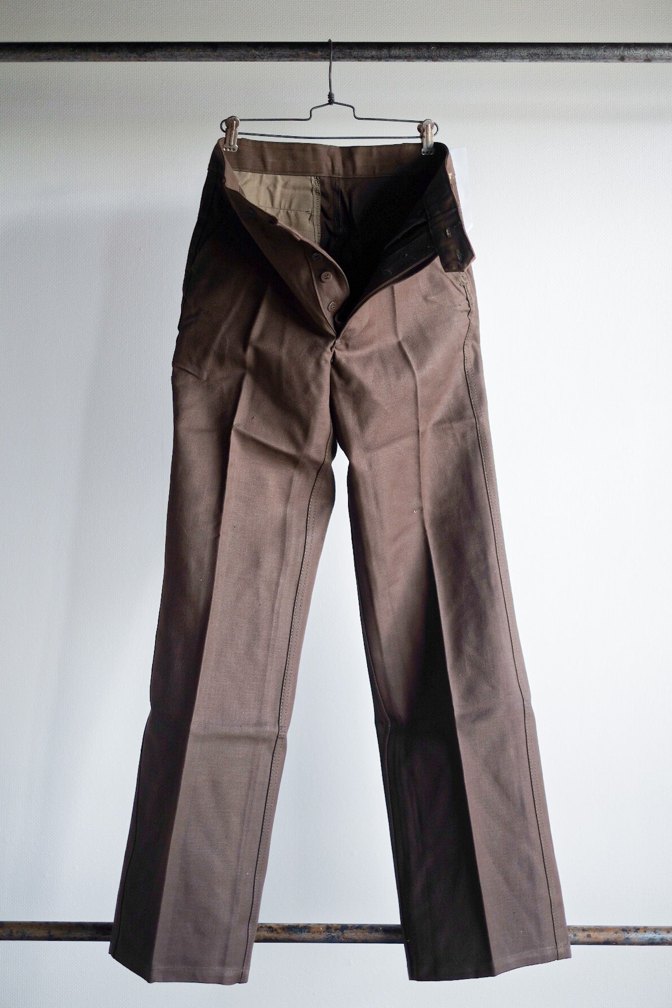 [~ 50's] French vintage Brown Cotton Twill Work Pant "Aumolinel" "Dead Stock"