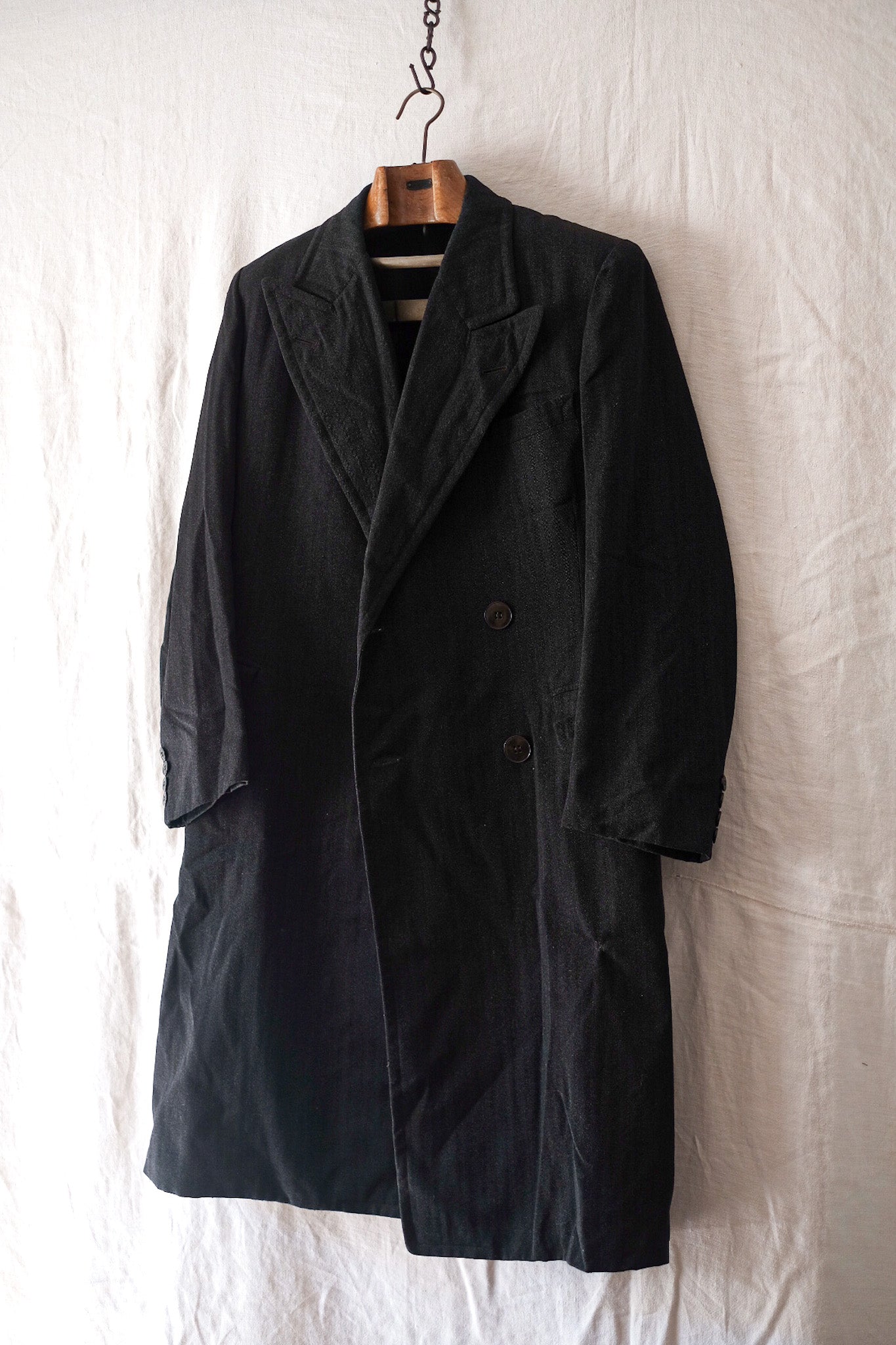 【~20's】French Vintage Herringbone Wool Double Breasted Coat