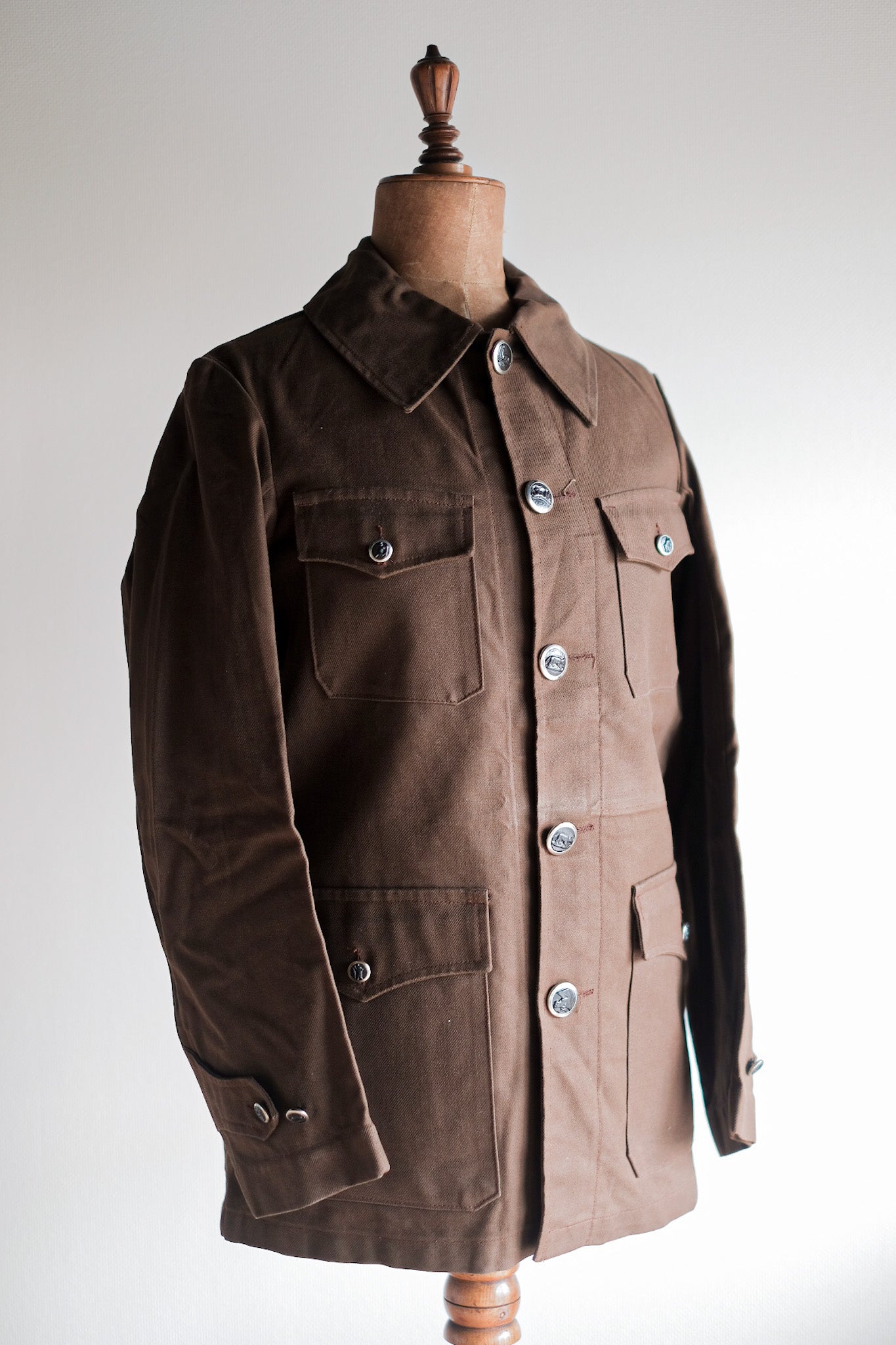 ［~40's］French Vintage Brown Cotton Twill Hunting Jacket "Dead Stock"