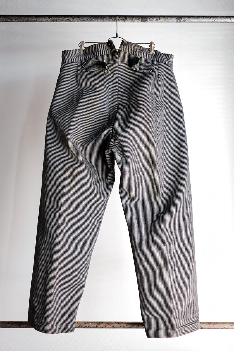 【~30's】French Vintage Cotton Pique Striped Work Pants "Dead Stock"