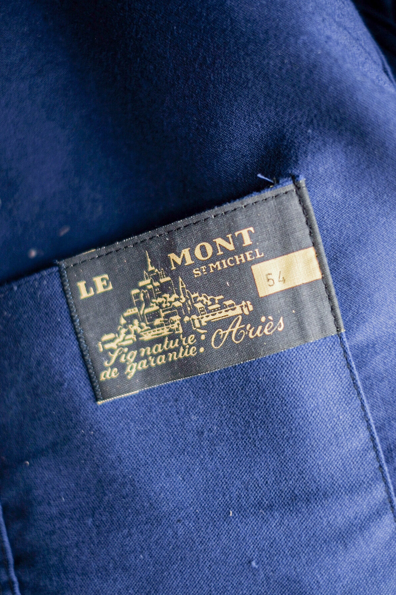 [~ 50's] Veste de travail de moleskin bleu vintage française "Le Mont Stock" "Dead Stock"