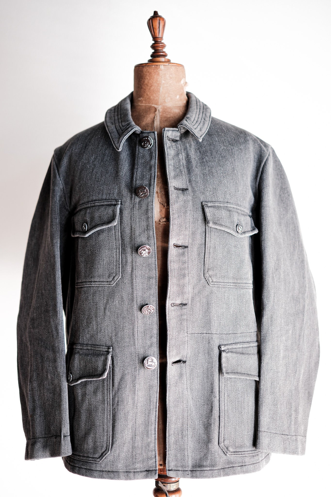 [~ 60 년대] 프랑스 빈티지 그레이 코튼 피크 사냥 재킷