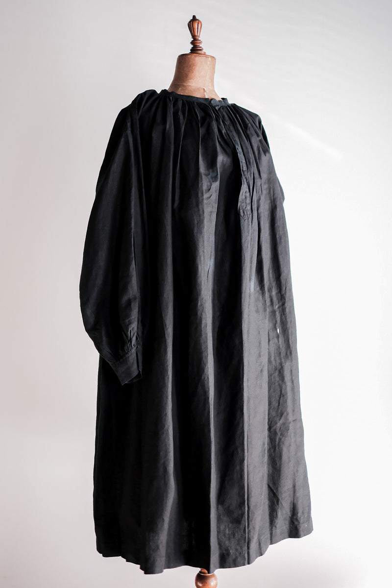 [ต้น 20 C] ผ้าลินินอินดิโก้โบราณฝรั่งเศส smock "biaude"