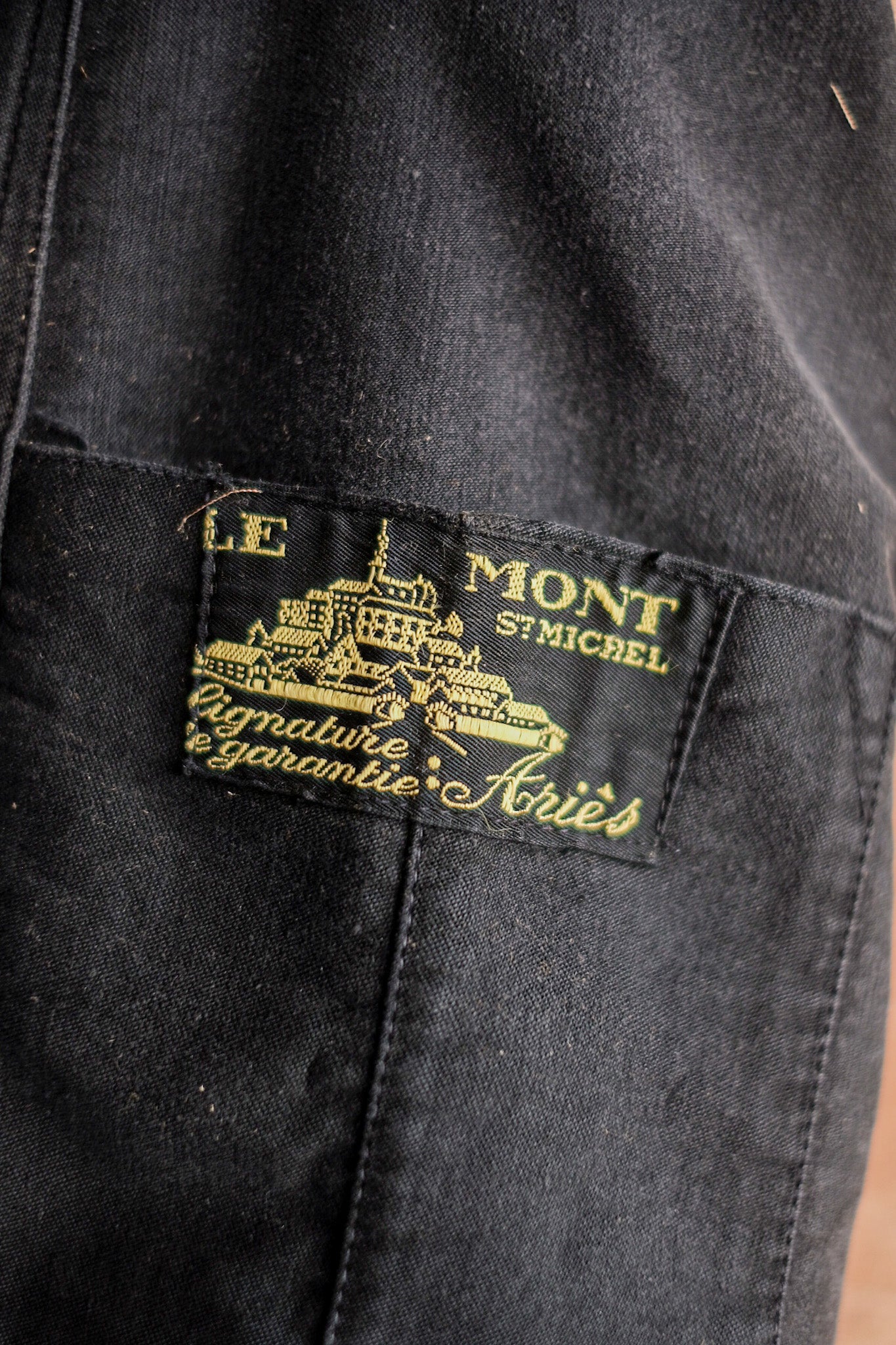 [~ 40's] French Vintage Black Moleskin Work Jacket "Le Mont St. Michel"