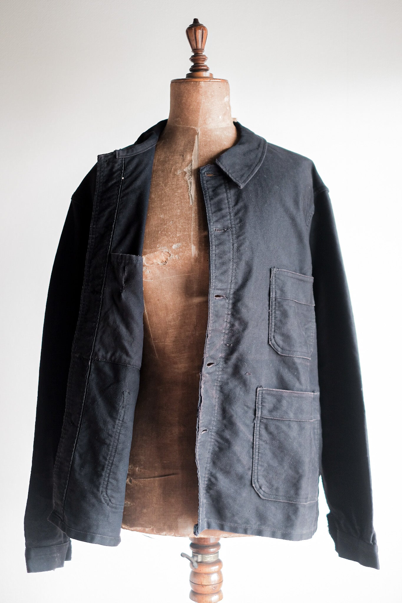 [~ 60 년대] 프랑스 빈티지 블랙 몰스 피부 작업 재킷