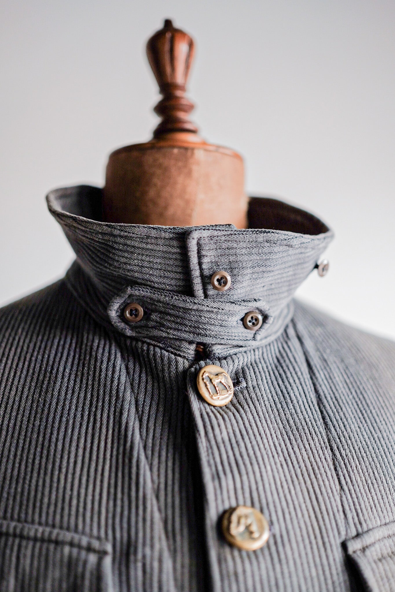 ［~30's］French Vintage Gray Cotton Pique Hunting Jacket With Chin Strap