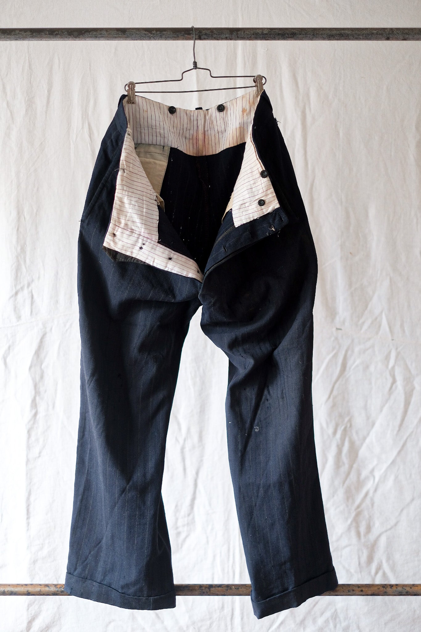 [~ 40's] Pantal de travail à rayures en laine vintage de la marine vintage française