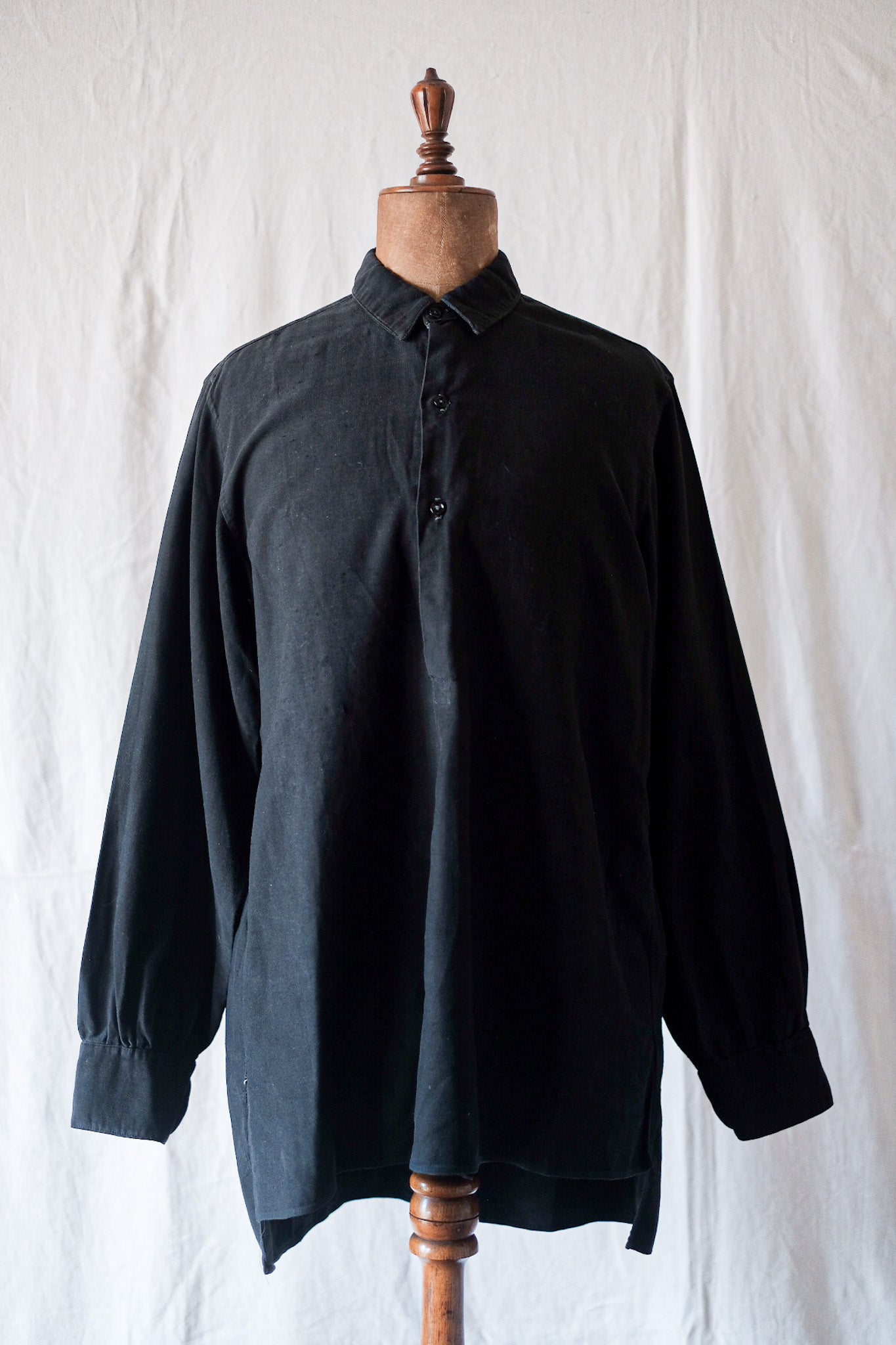 【~40's】French Vintage Black Moleskin Grandpa Shirt
