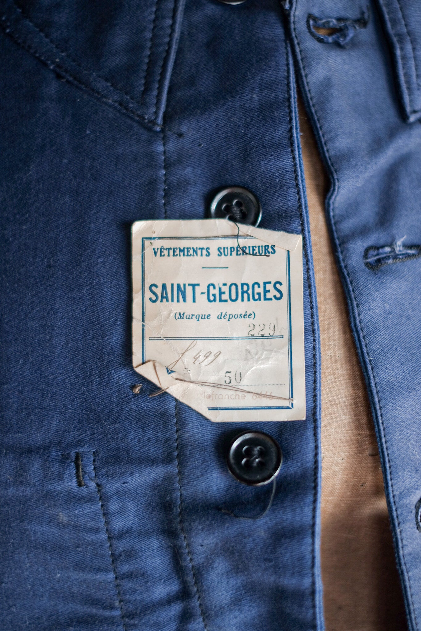 [〜30年代]法國復古藍色摩爾斯金屬夾克“死庫存”