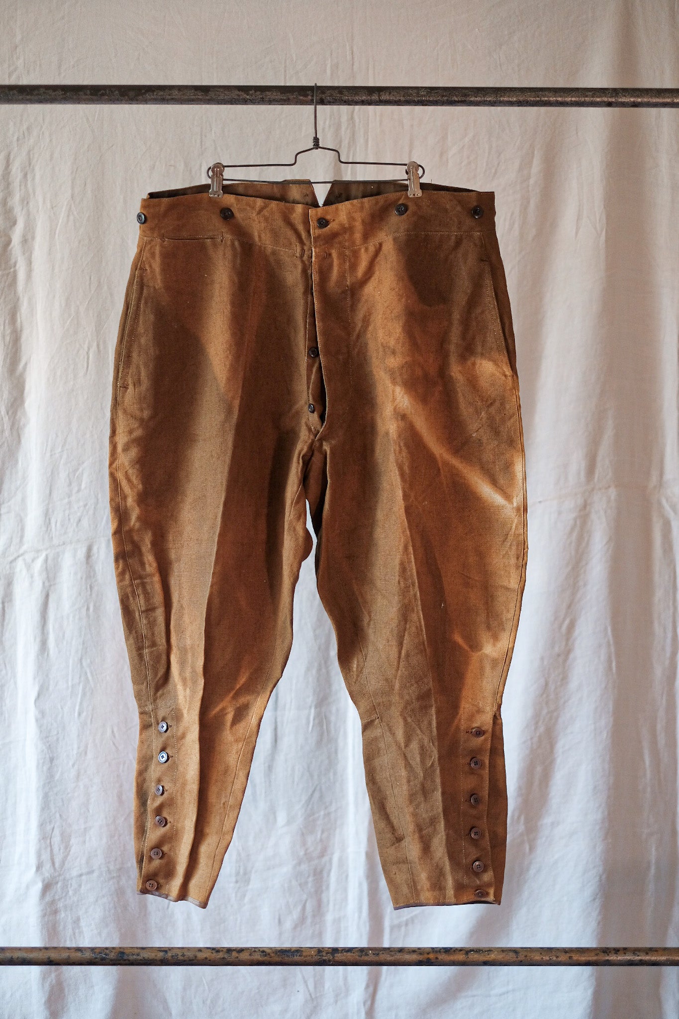 [~ 30's] French Vintage Brown Linen Jodhpurs