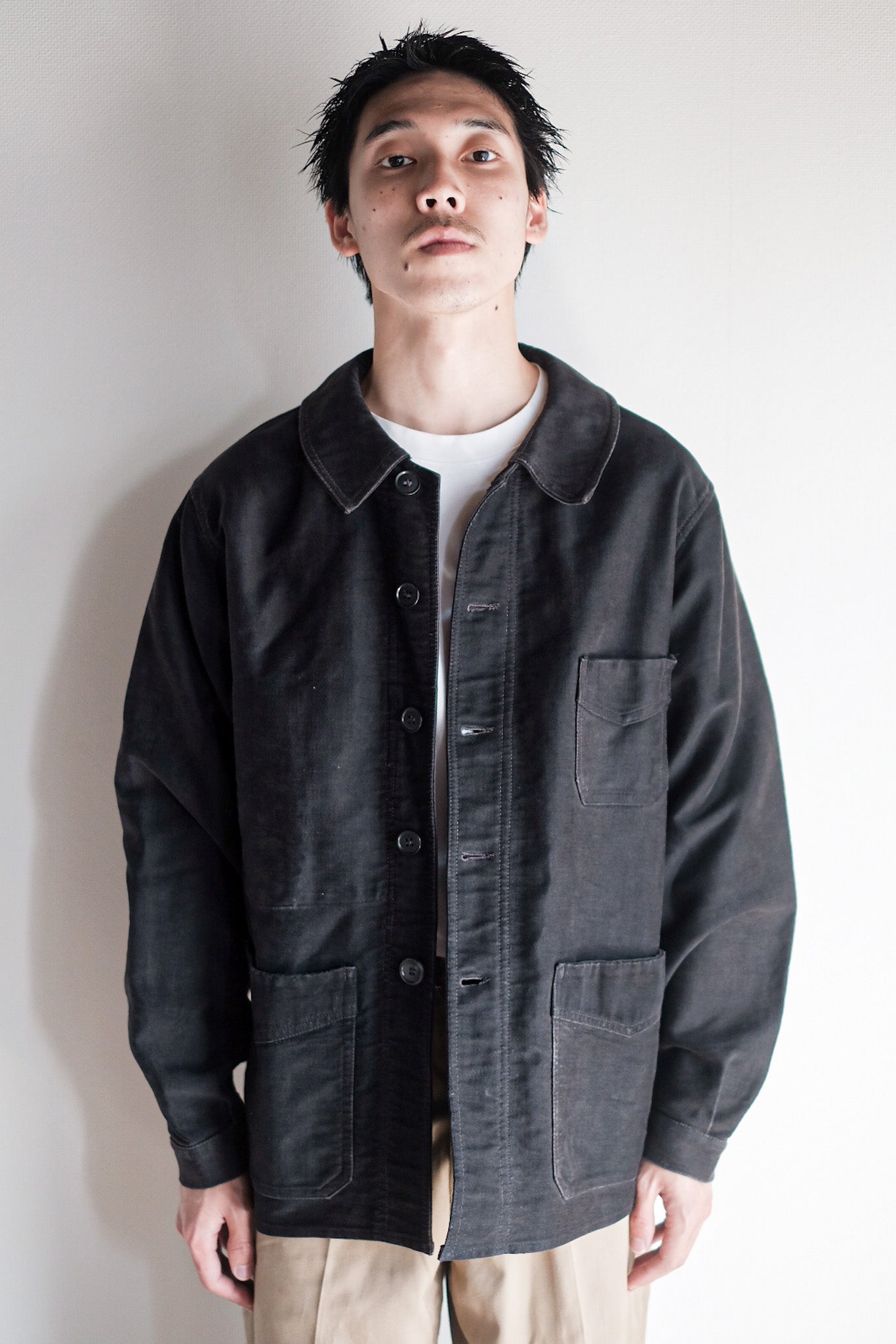 [~ 40's] French Vintage Black Moleskin Work Jacket "Le Mont St. Michel"