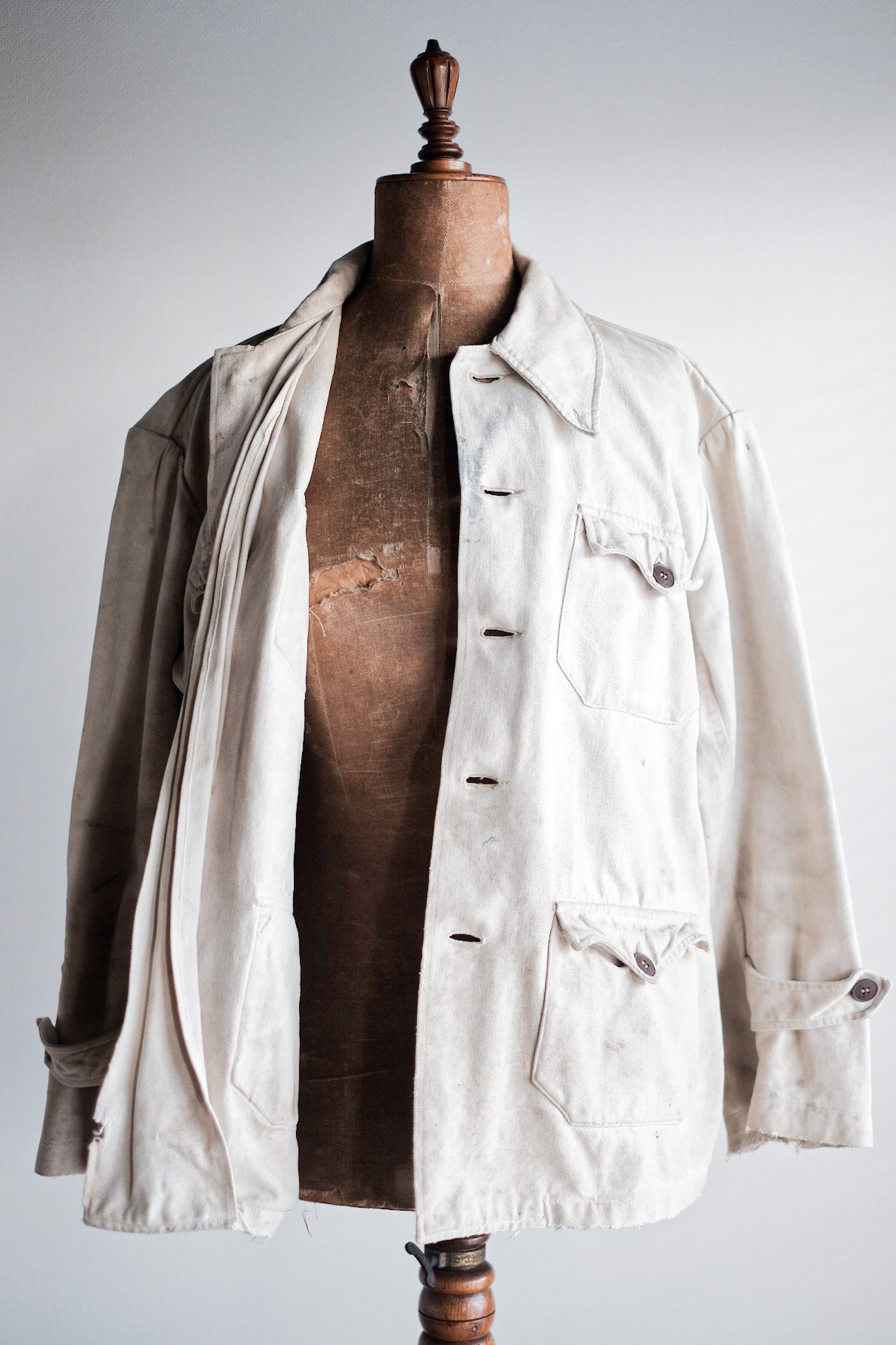 ［~50's］French Vintage White Cotton Canvas Work Jacket