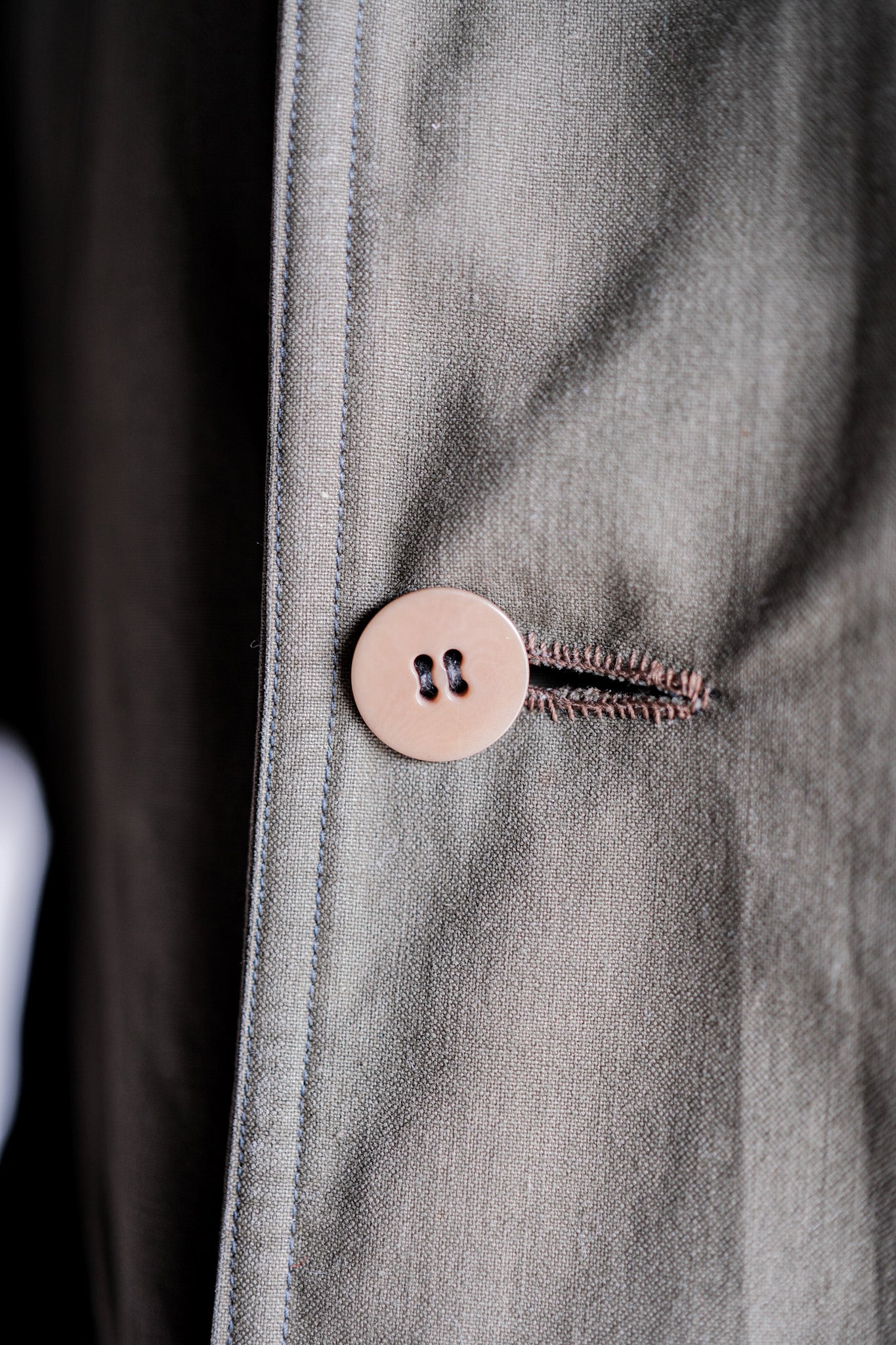［~40's］French Vintage Shawl Collar Green Cotton Canvas Mackinaw Coat