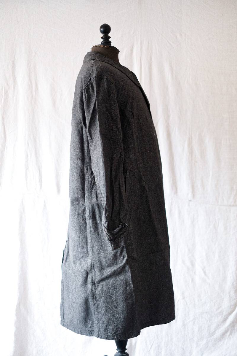 【~30's】French Vintage Black Chambray Duster Coat