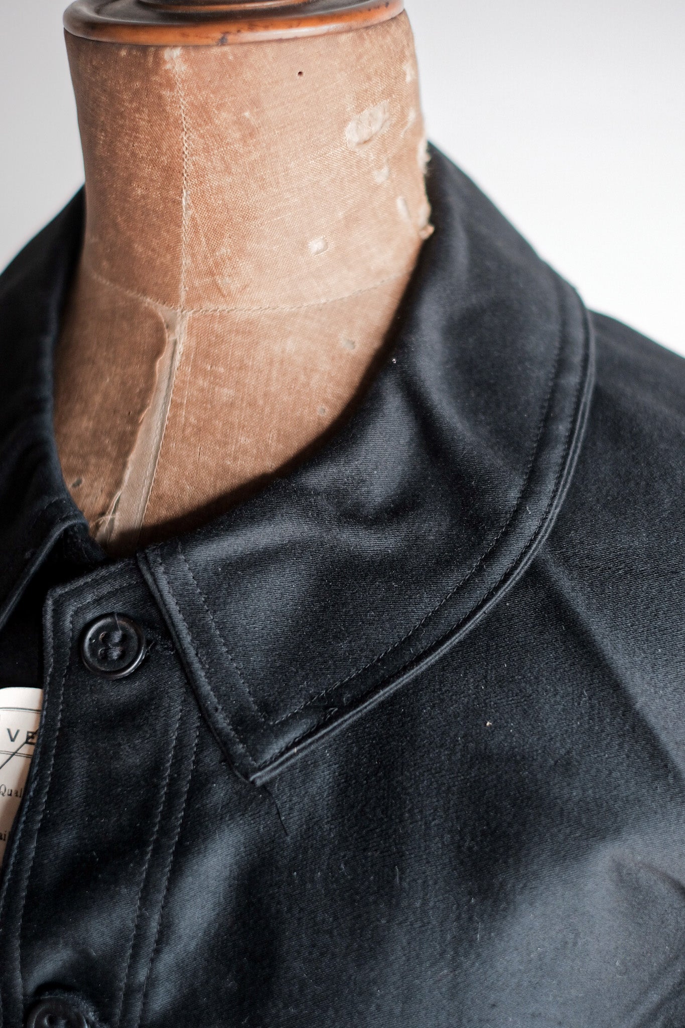 [~ 30 '] 프랑스 빈티지 블랙 몰스킨 작업 재킷 "죽은 재고"