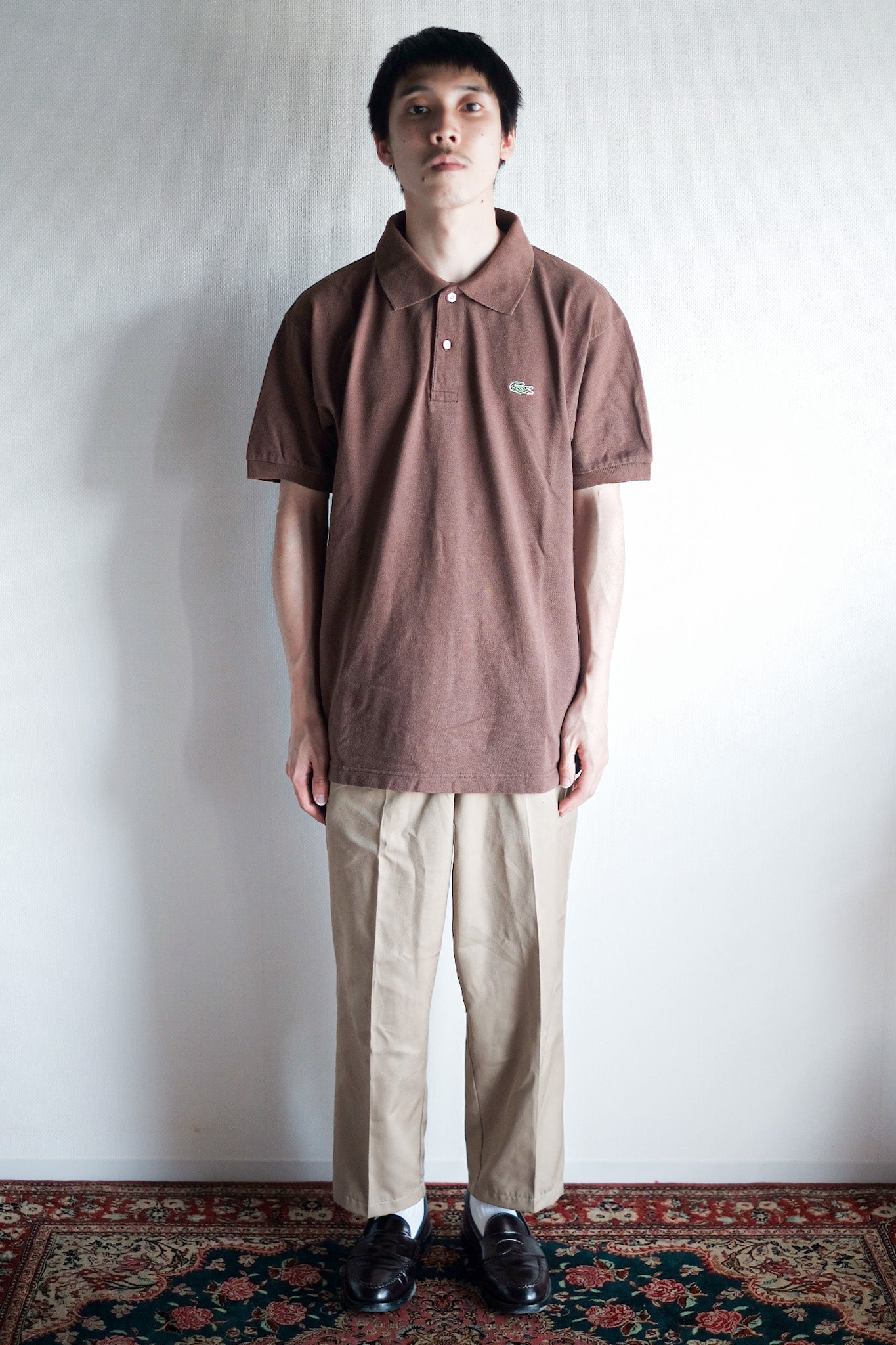 [〜80年代]顏料lacoste s/s polo襯衫尺寸。6“棕色”