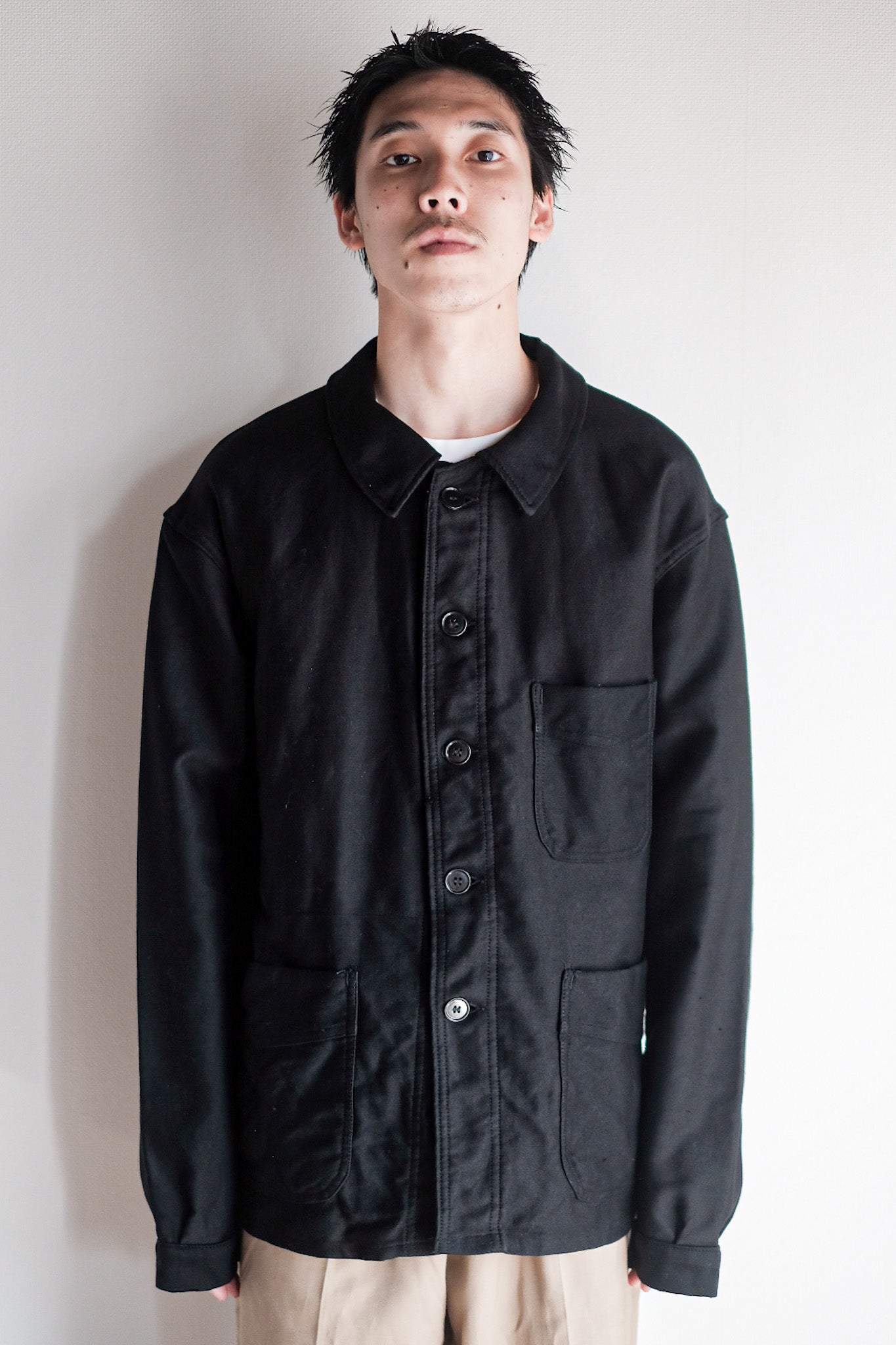 【~50's】French Vintage Black Moleskin Work Jacket "Adolphe Lafont" "Dead Stock"
