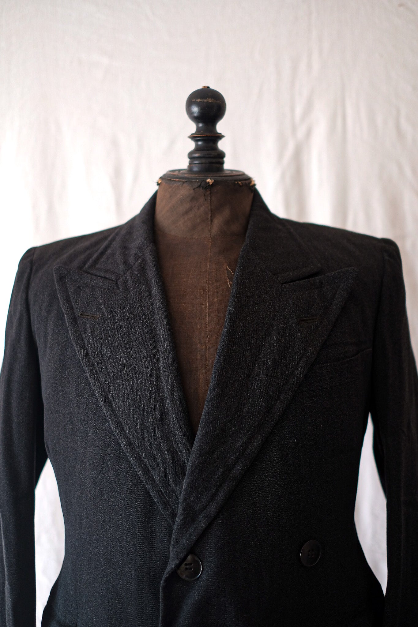 [~ 20's] French Vintage Herringbone Wool Double Breasted Coat